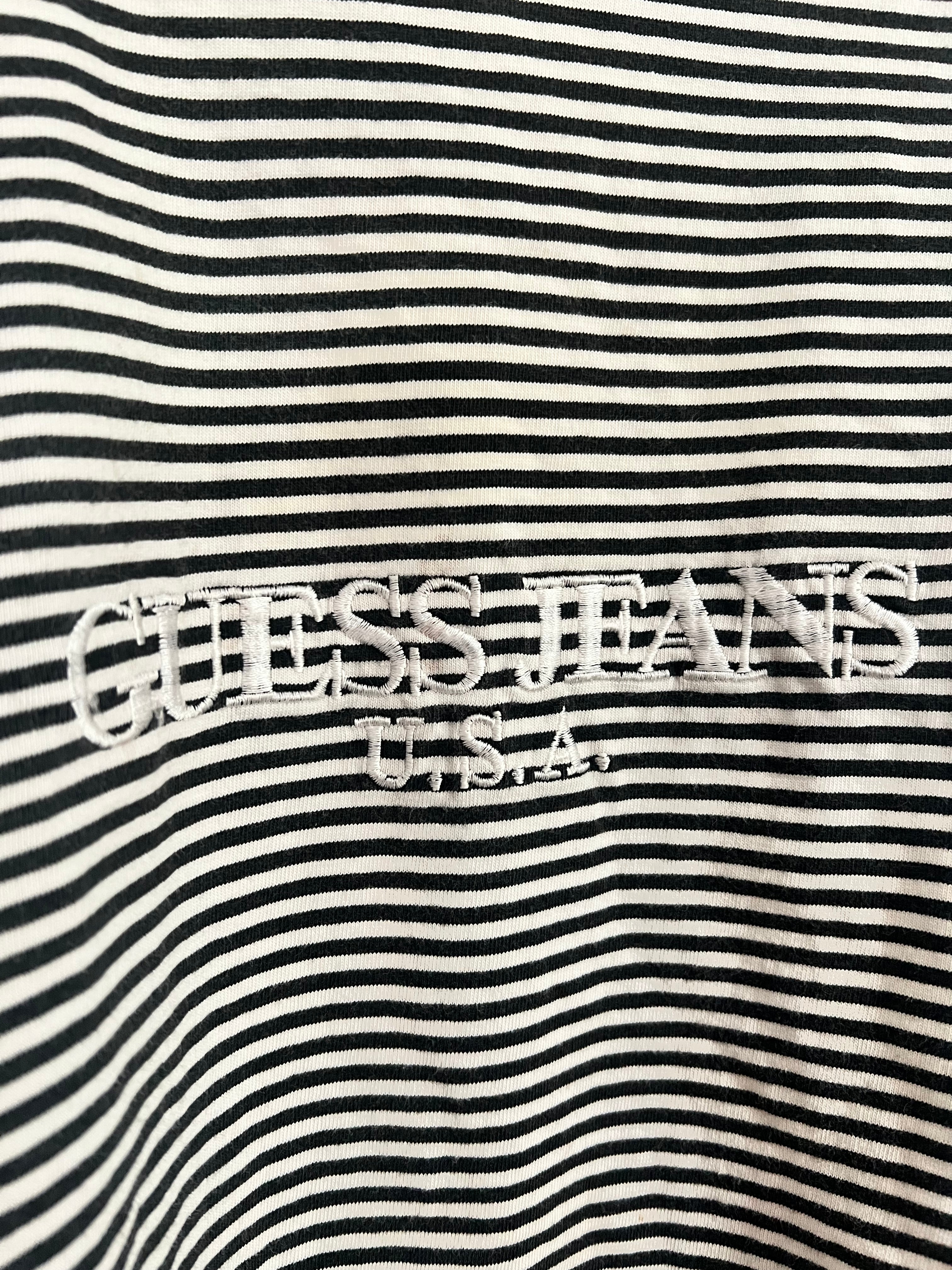 90s Guess Mock Neck Embroidered Striped Long Sleeve (L)