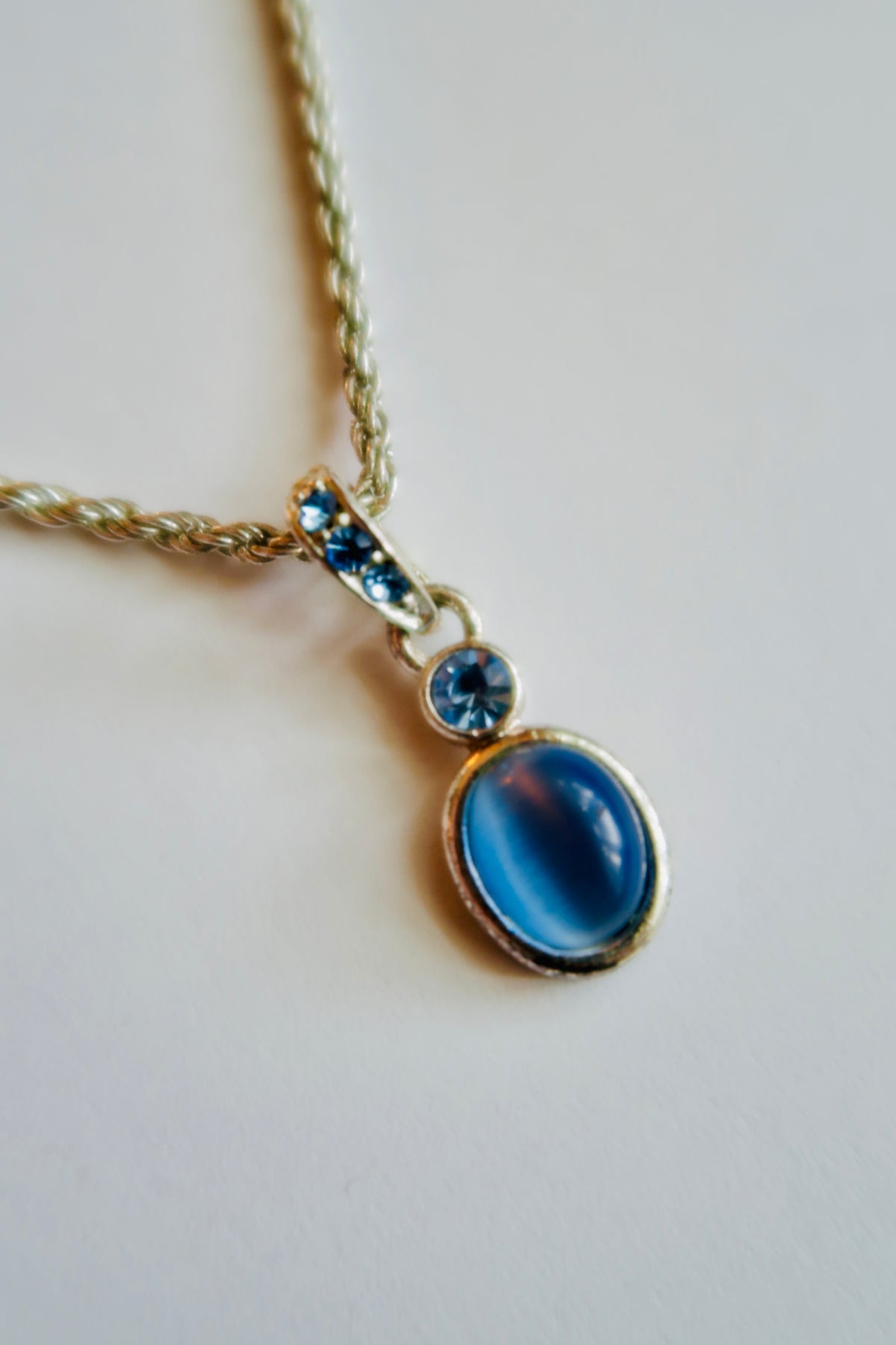 Silver Rope Chain with Blue Pendant