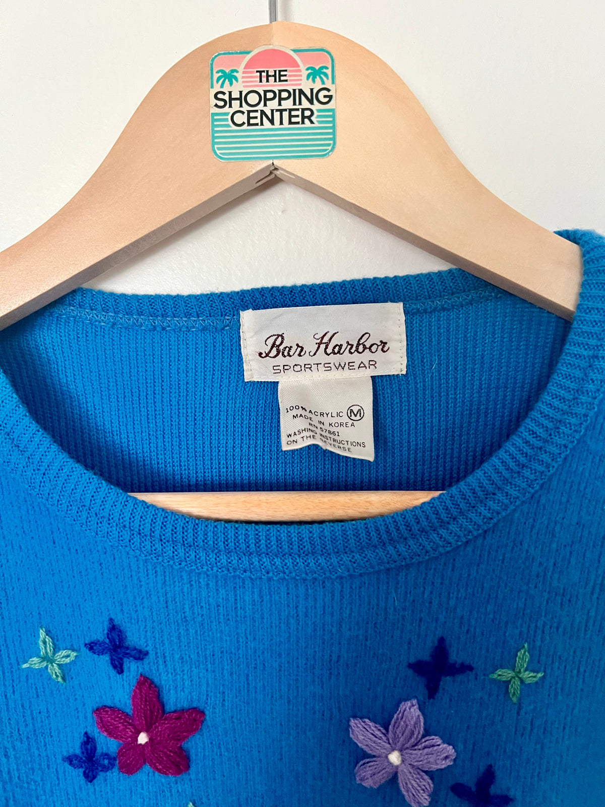 Blue Embroidered Flowers Sweater | XS