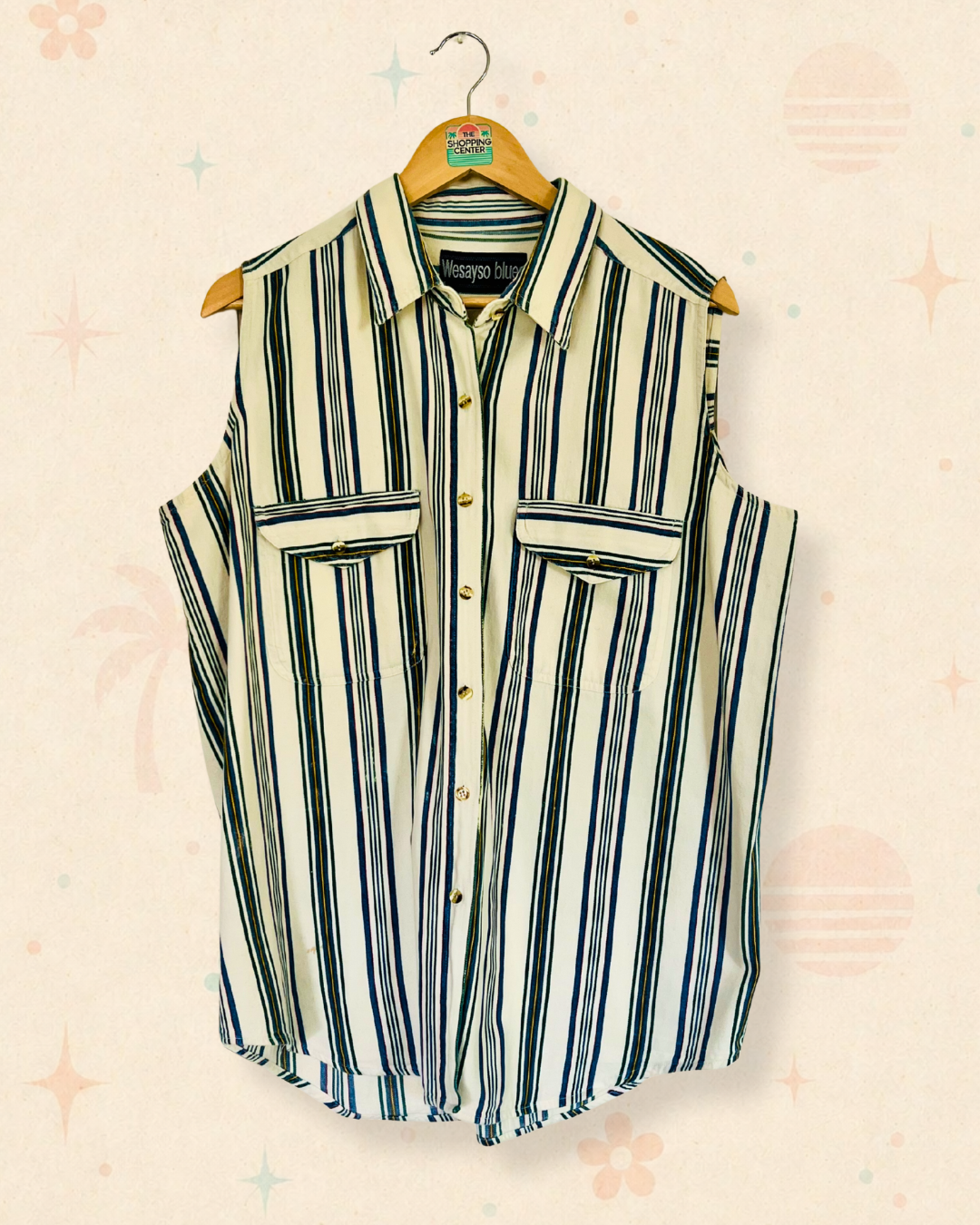 80s Last Days of Summer Sleeveless Button Up (L)