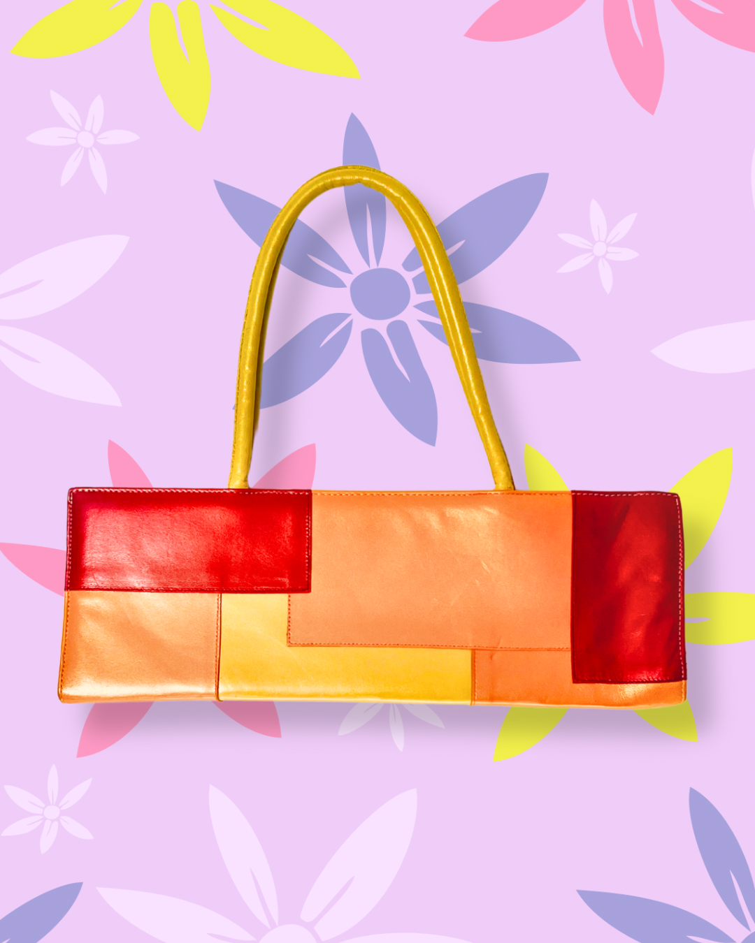 Y2K Warm-toned Colorblock Leather Shoulder Bag