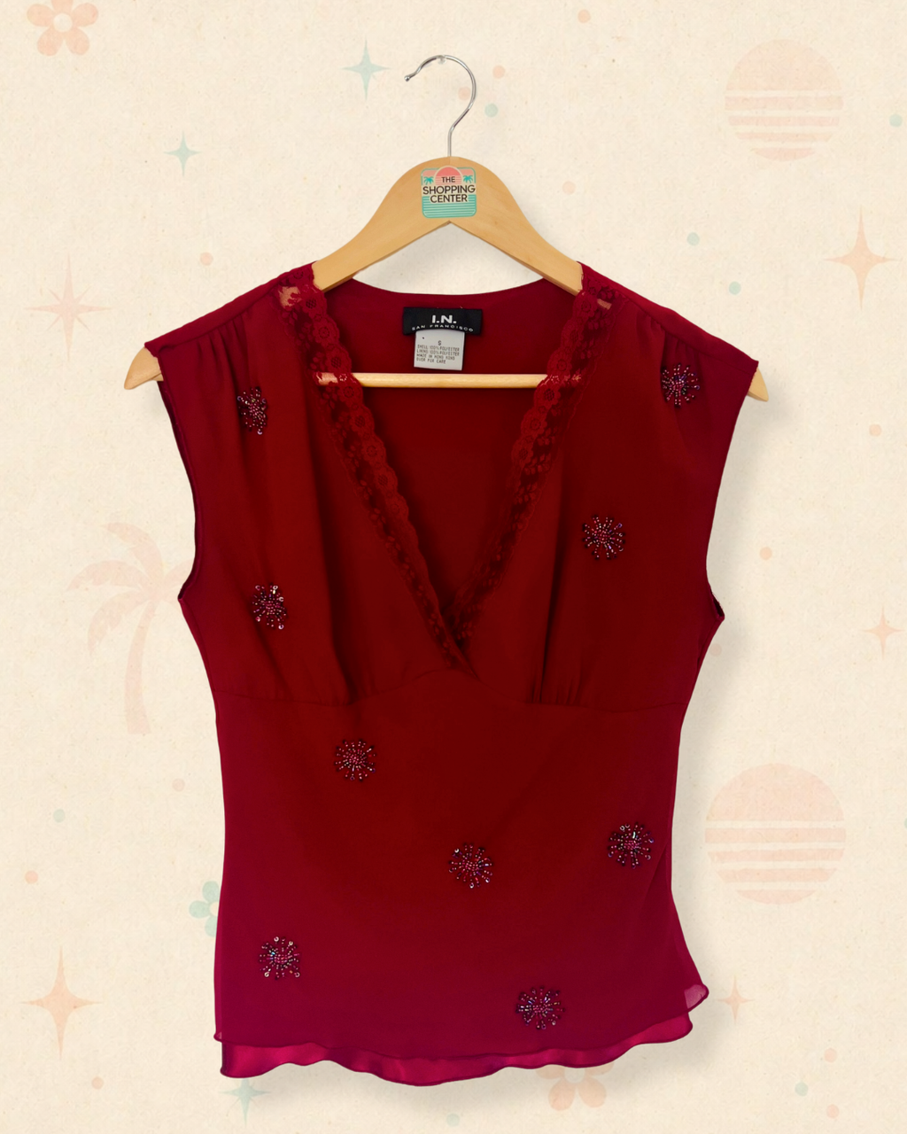 2000s Cherry Stardust Beaded Top (S)