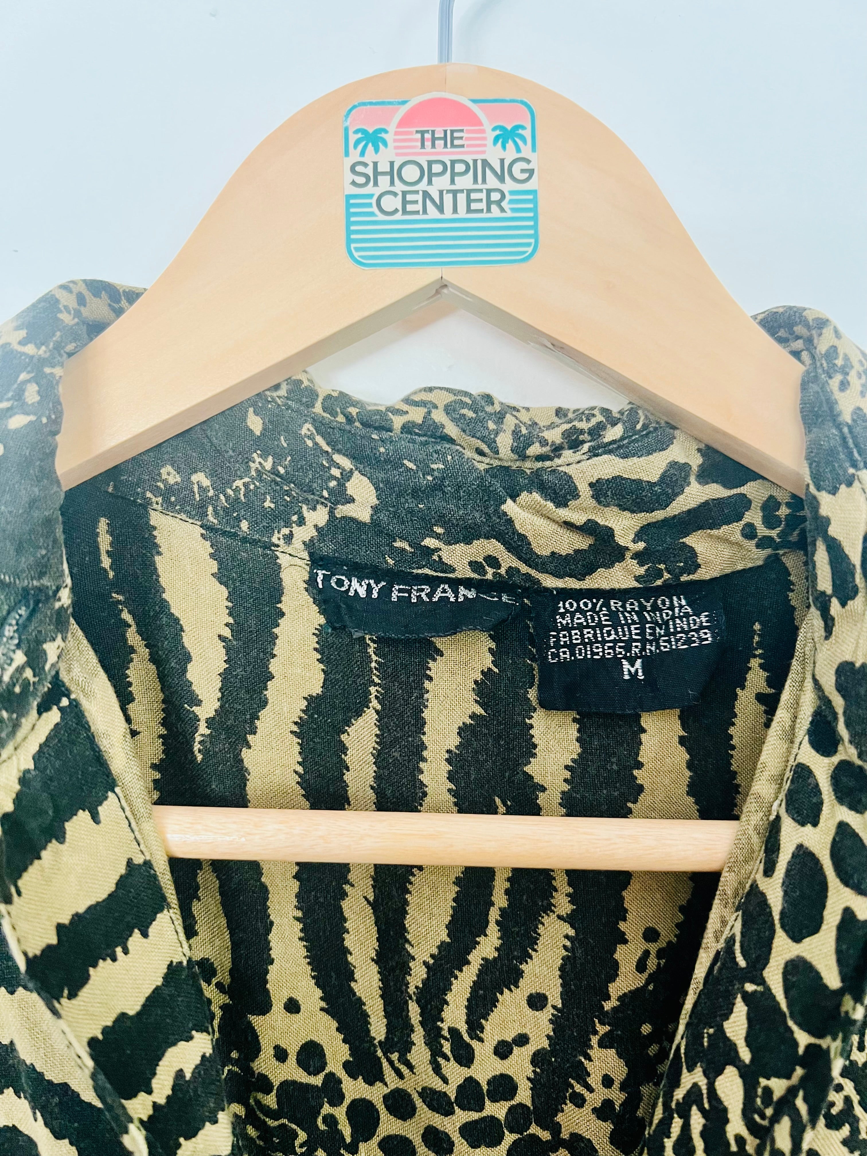 80s Wild Jungle Print Button Up (M)
