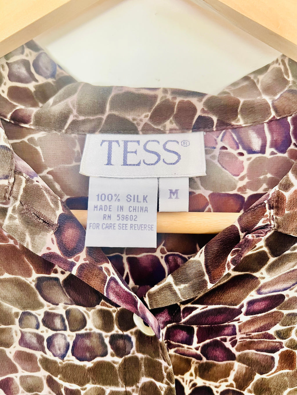 90s Silk Reptile Print Button Front Blouse (M)
