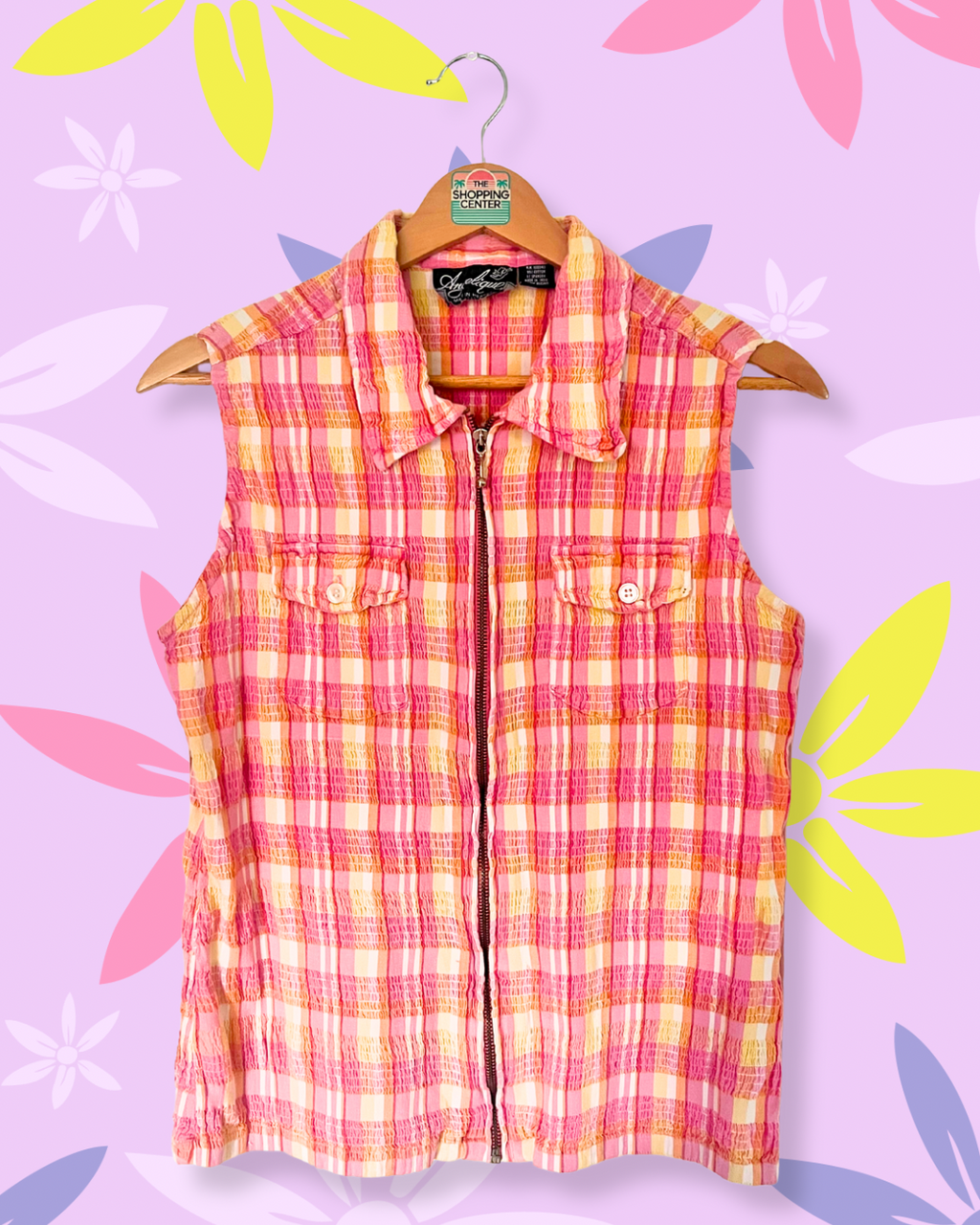 Plaid Zip-up Top | S/M