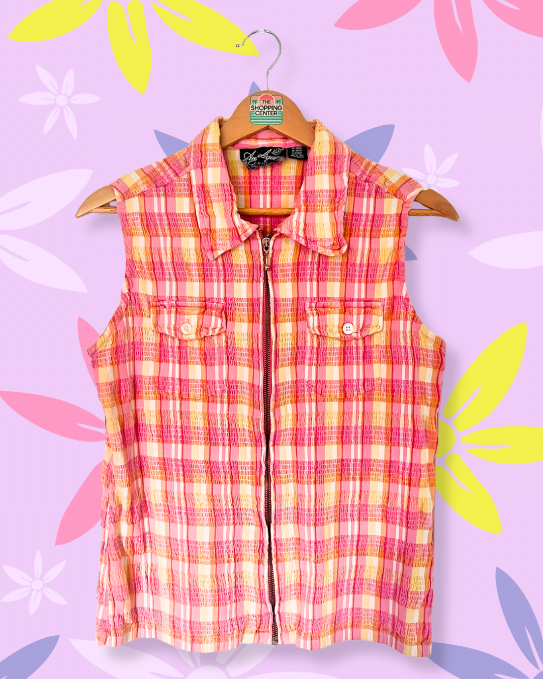 Plaid Zip-up Top | S/M