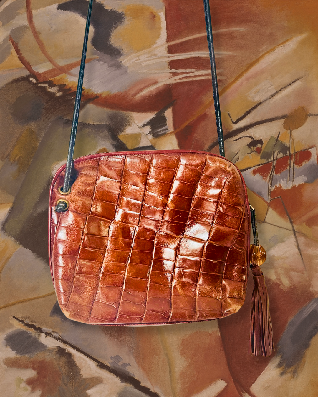Patchwork Crossbody Bag with Tassel