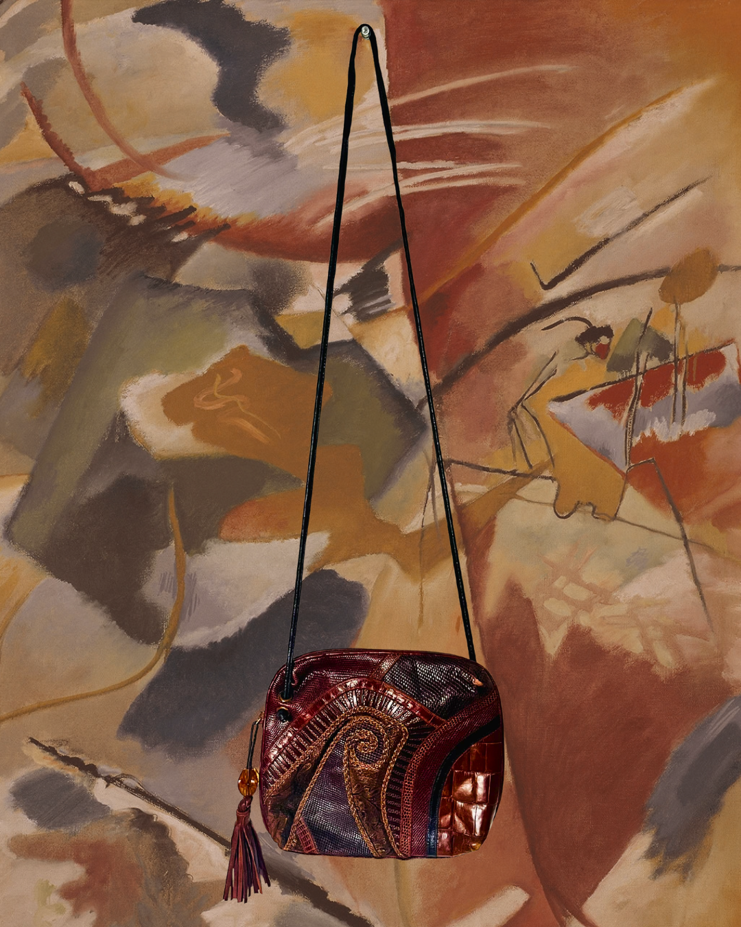 Patchwork Crossbody Bag with Tassel