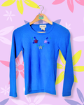 Blue Embroidered Flowers Sweater | XS