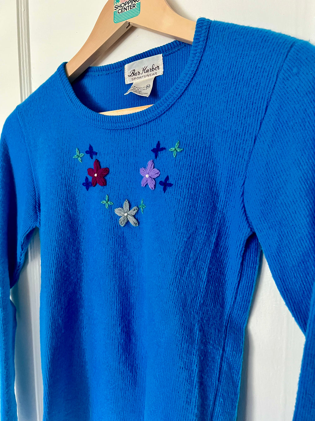 Blue Embroidered Flowers Sweater | XS