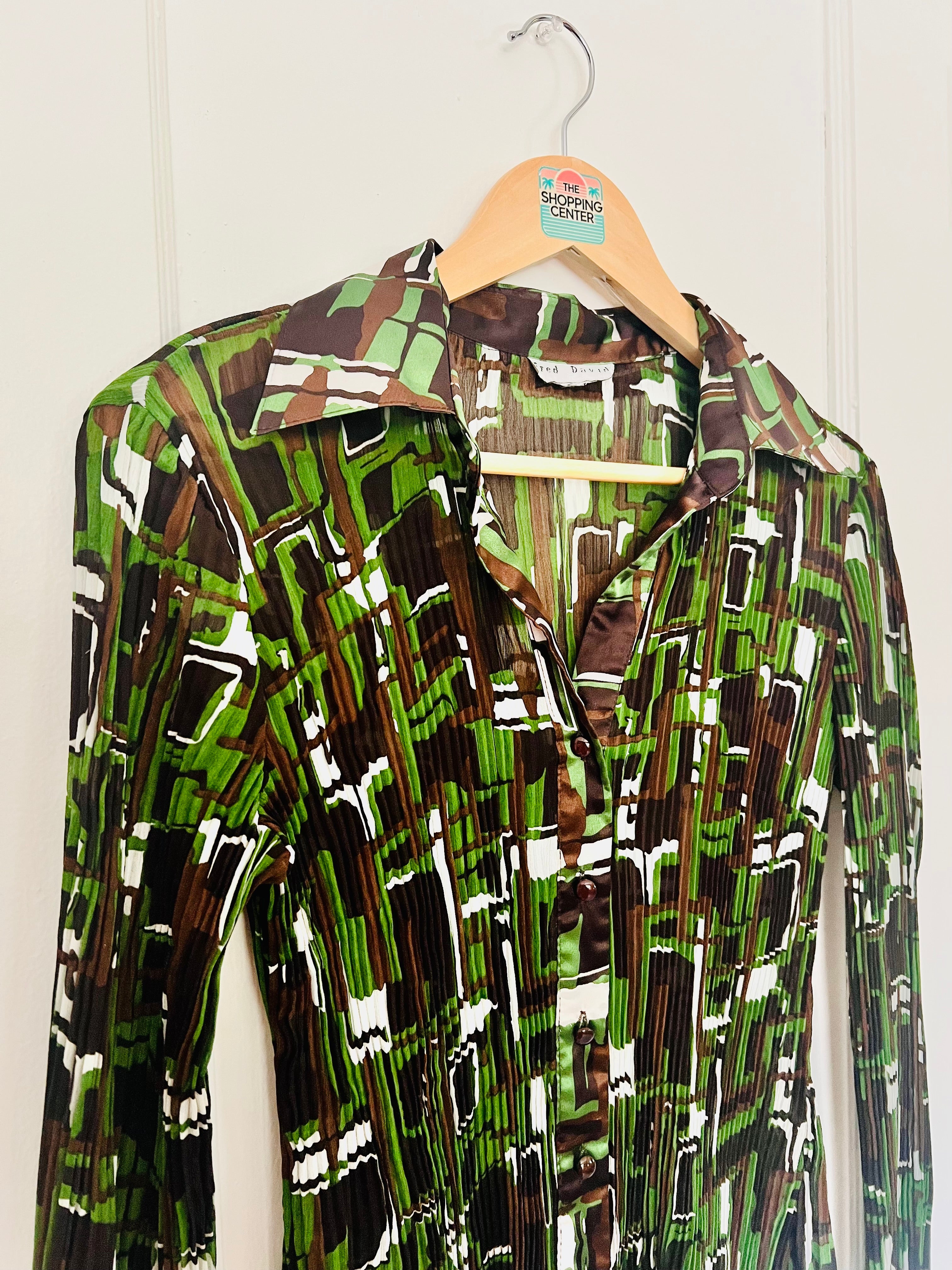 Y2K Modern Art Museum Date Crinkle Mesh Button-Up (S/M)