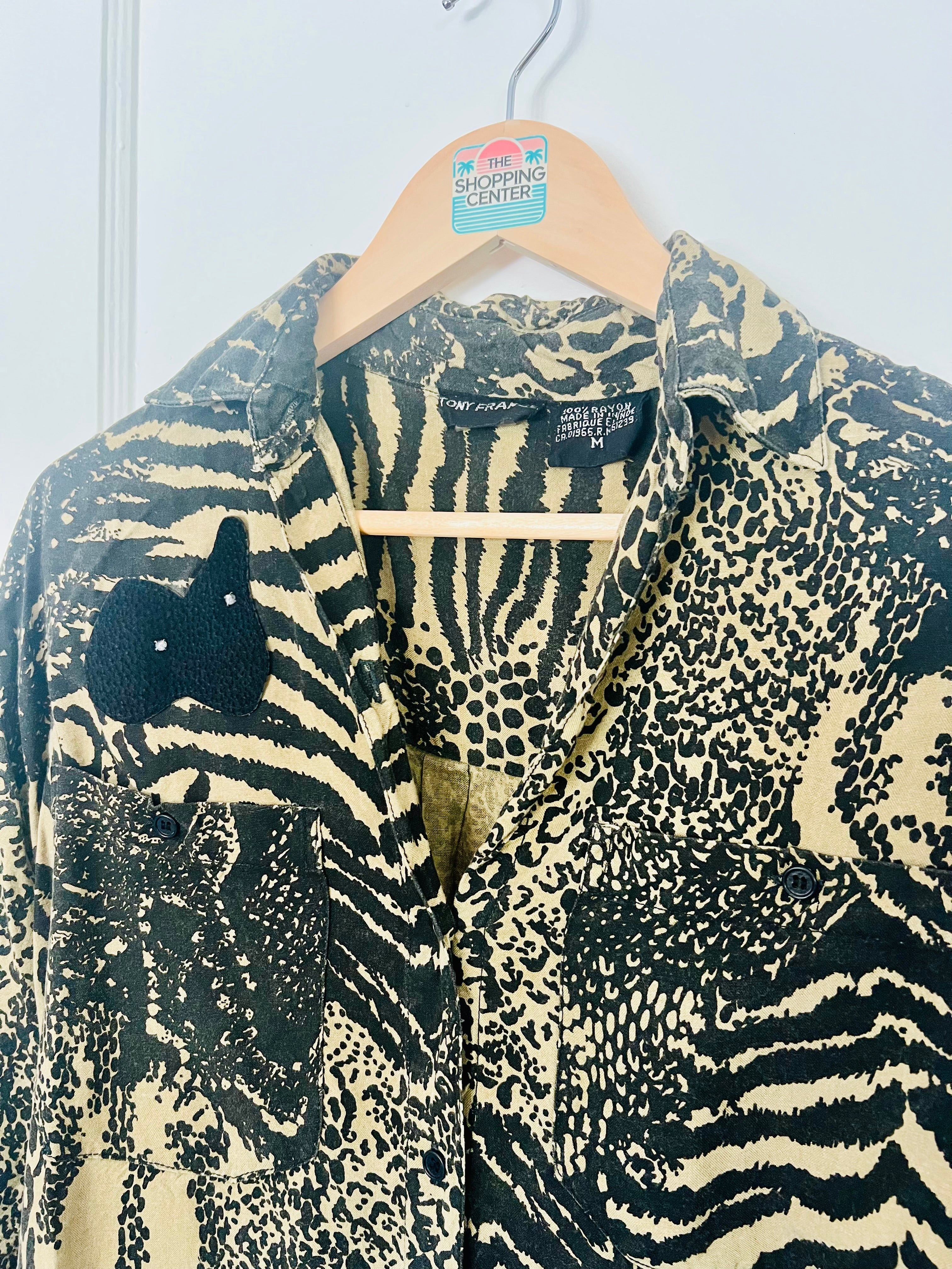 80s Wild Jungle Print Button Up (M)