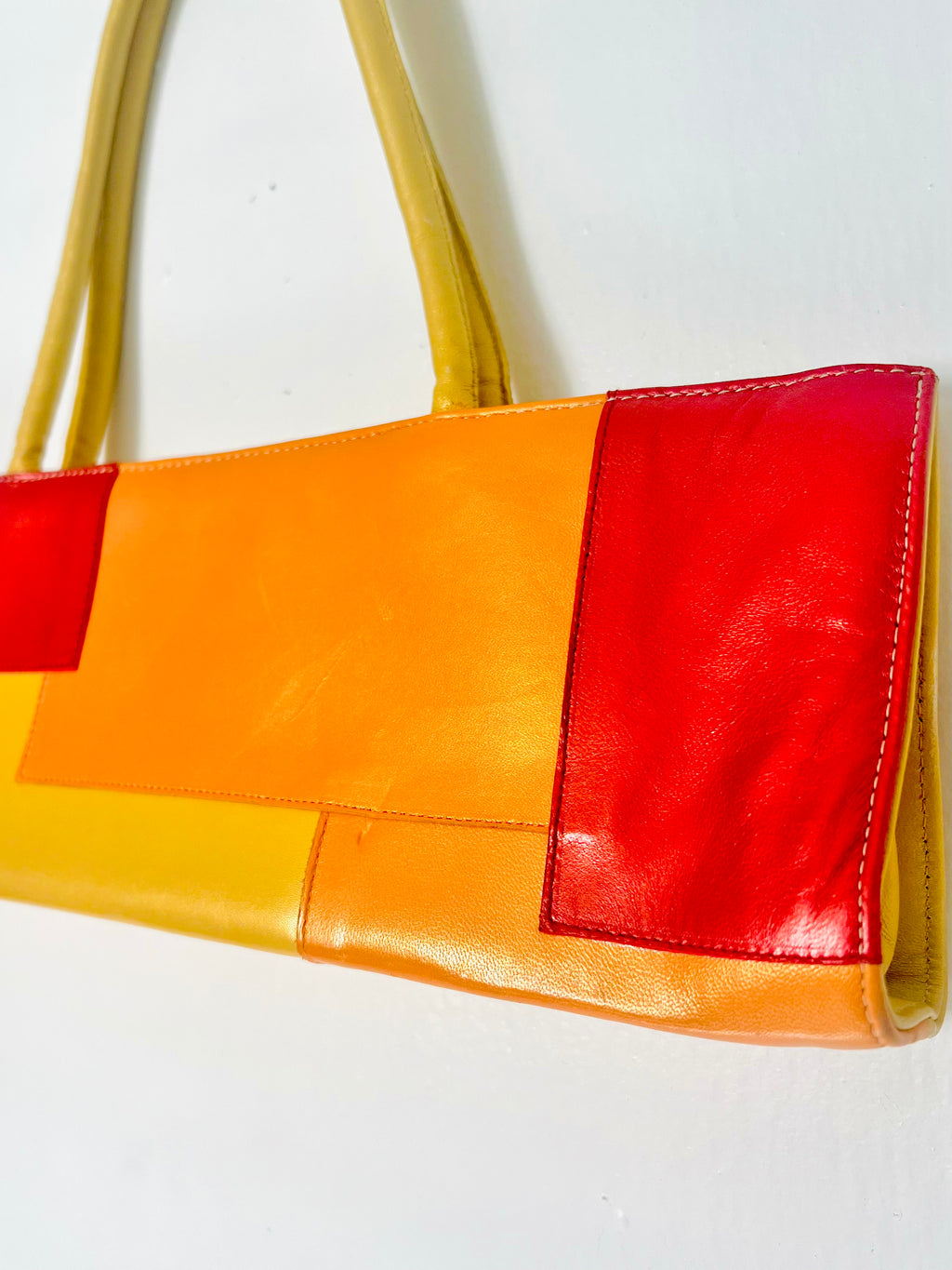 Y2K Warm-toned Colorblock Leather Shoulder Bag