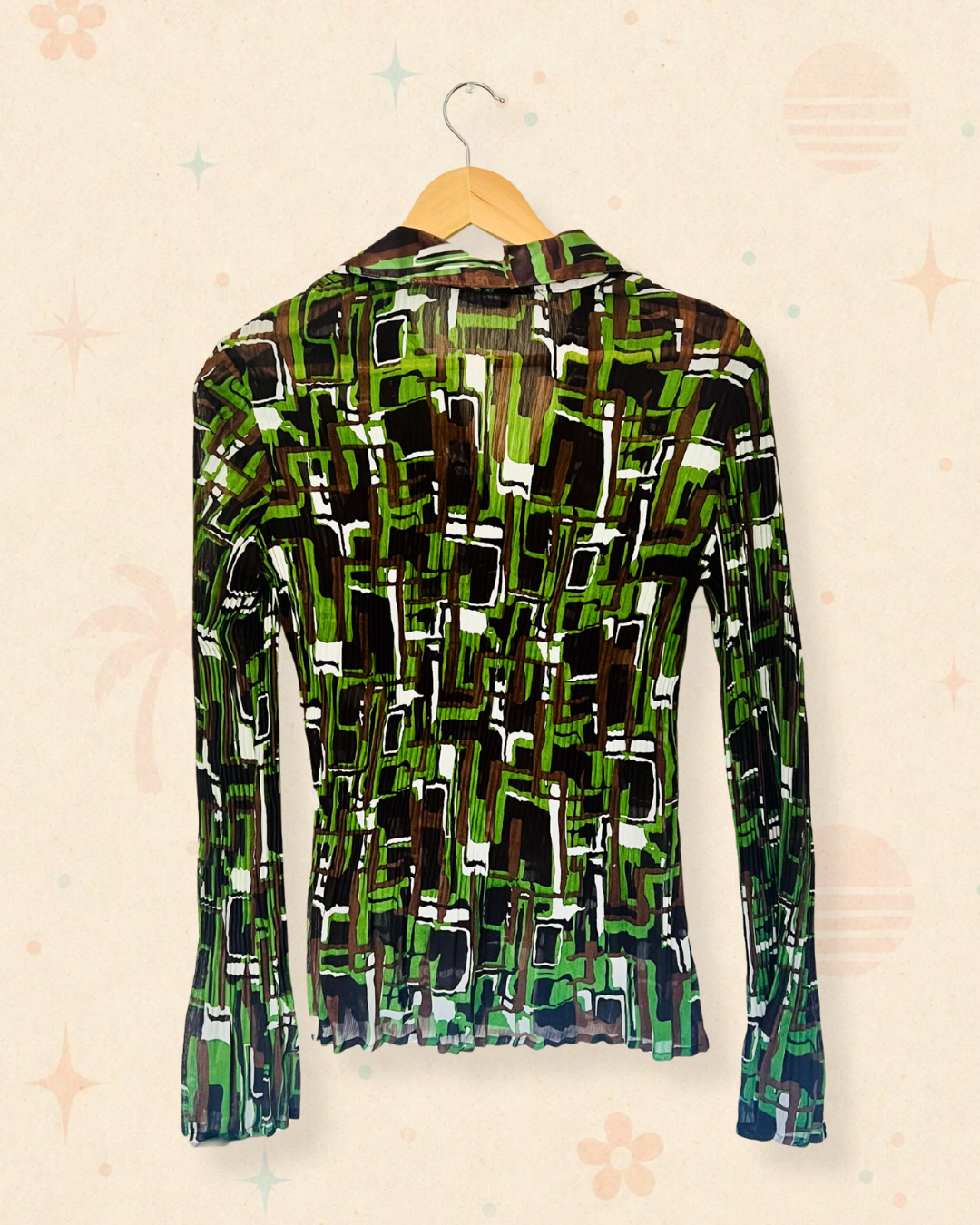Y2K Modern Art Museum Date Crinkle Mesh Button-Up (S/M)