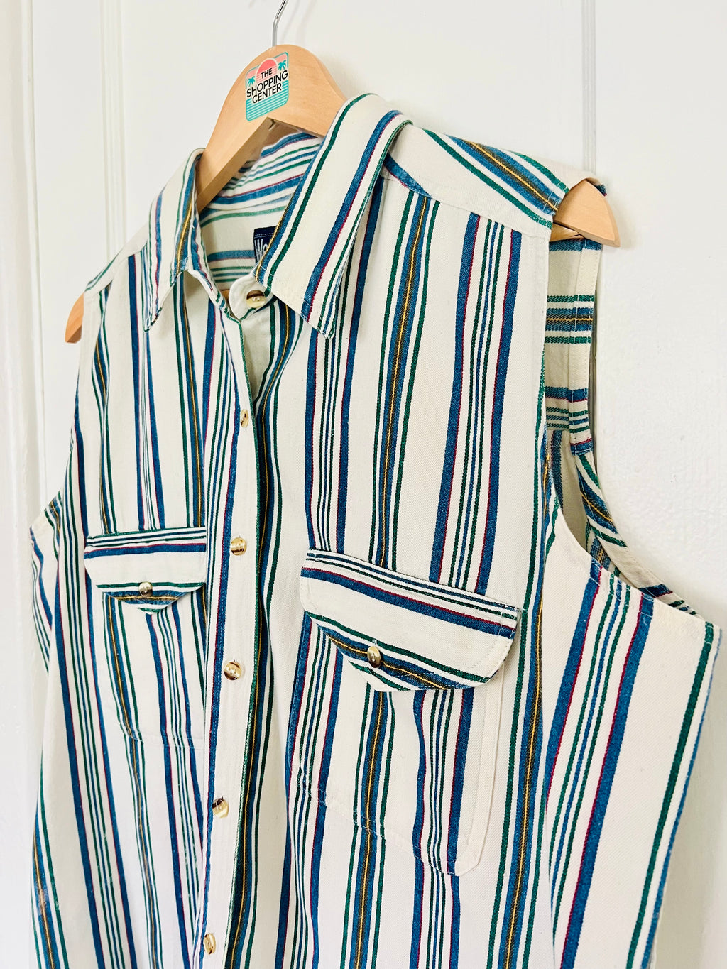 80s Last Days of Summer Sleeveless Button Up (L)