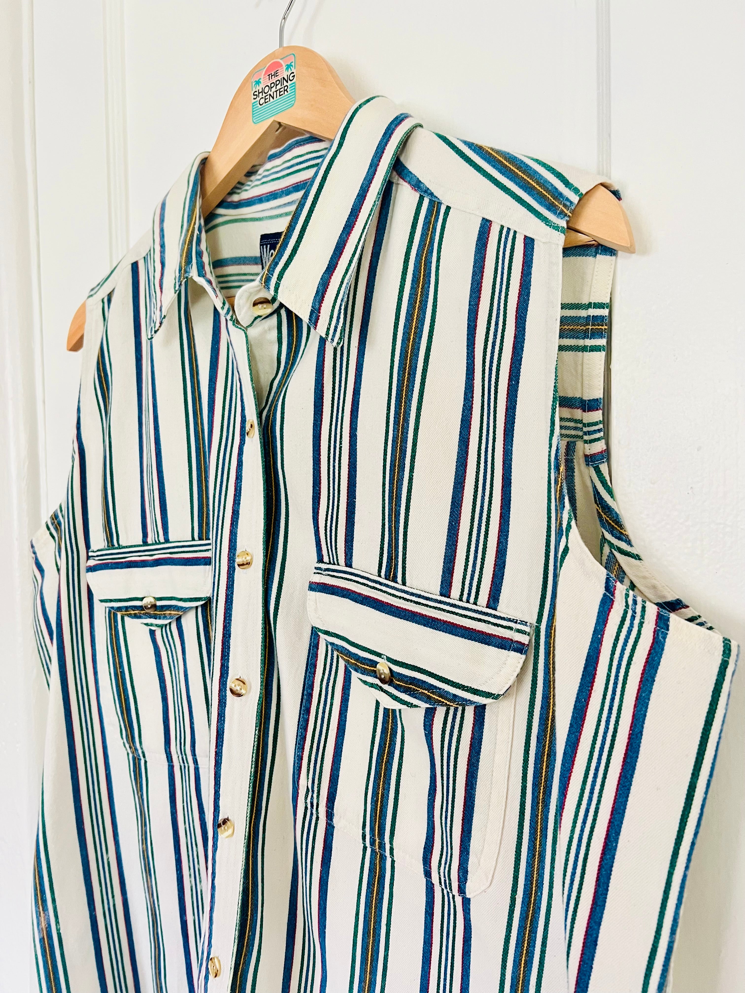 80s Last Days of Summer Sleeveless Button Up (L)