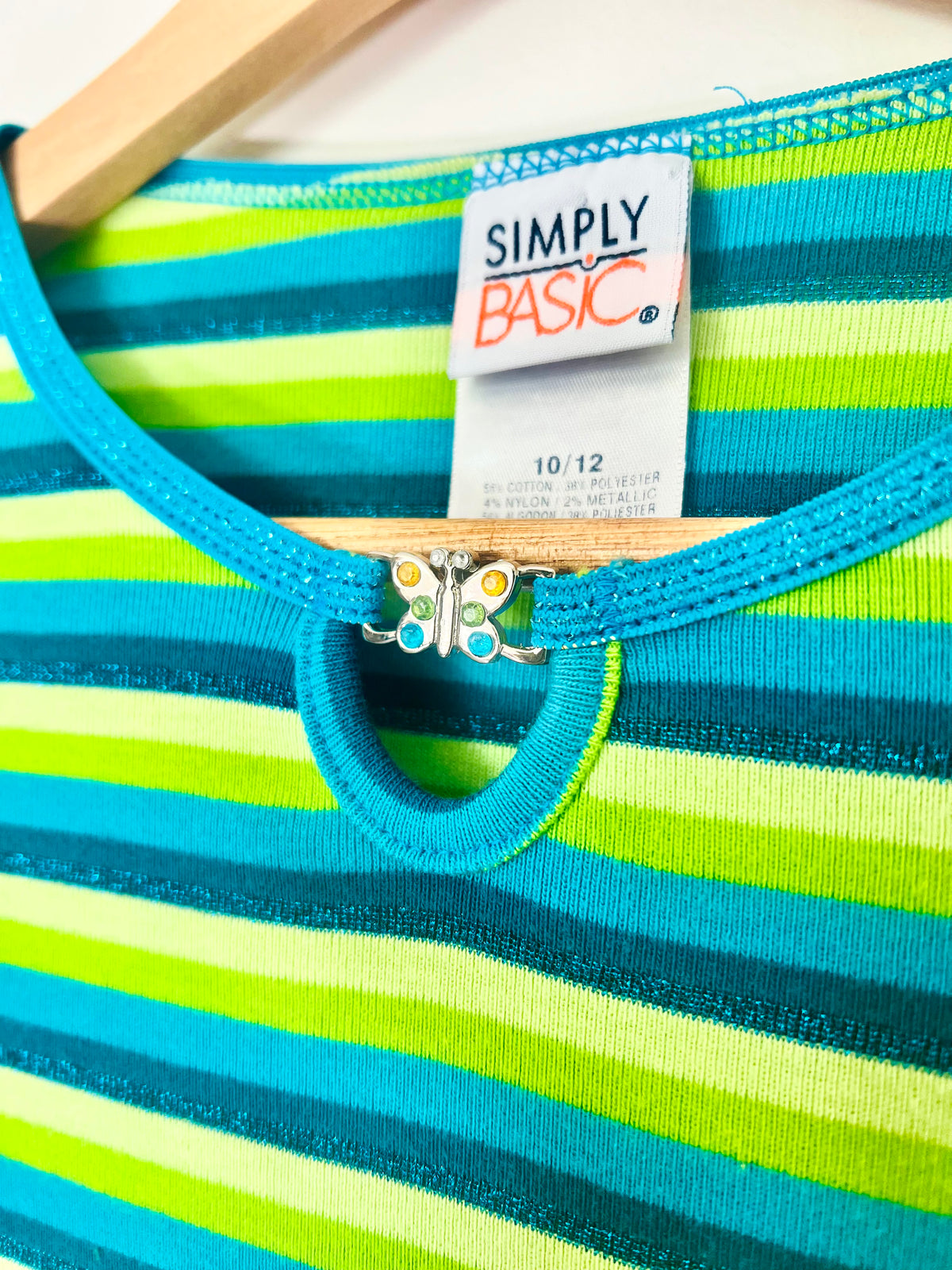 Green and Blue Striped Top with Butterfly Hardware | XS