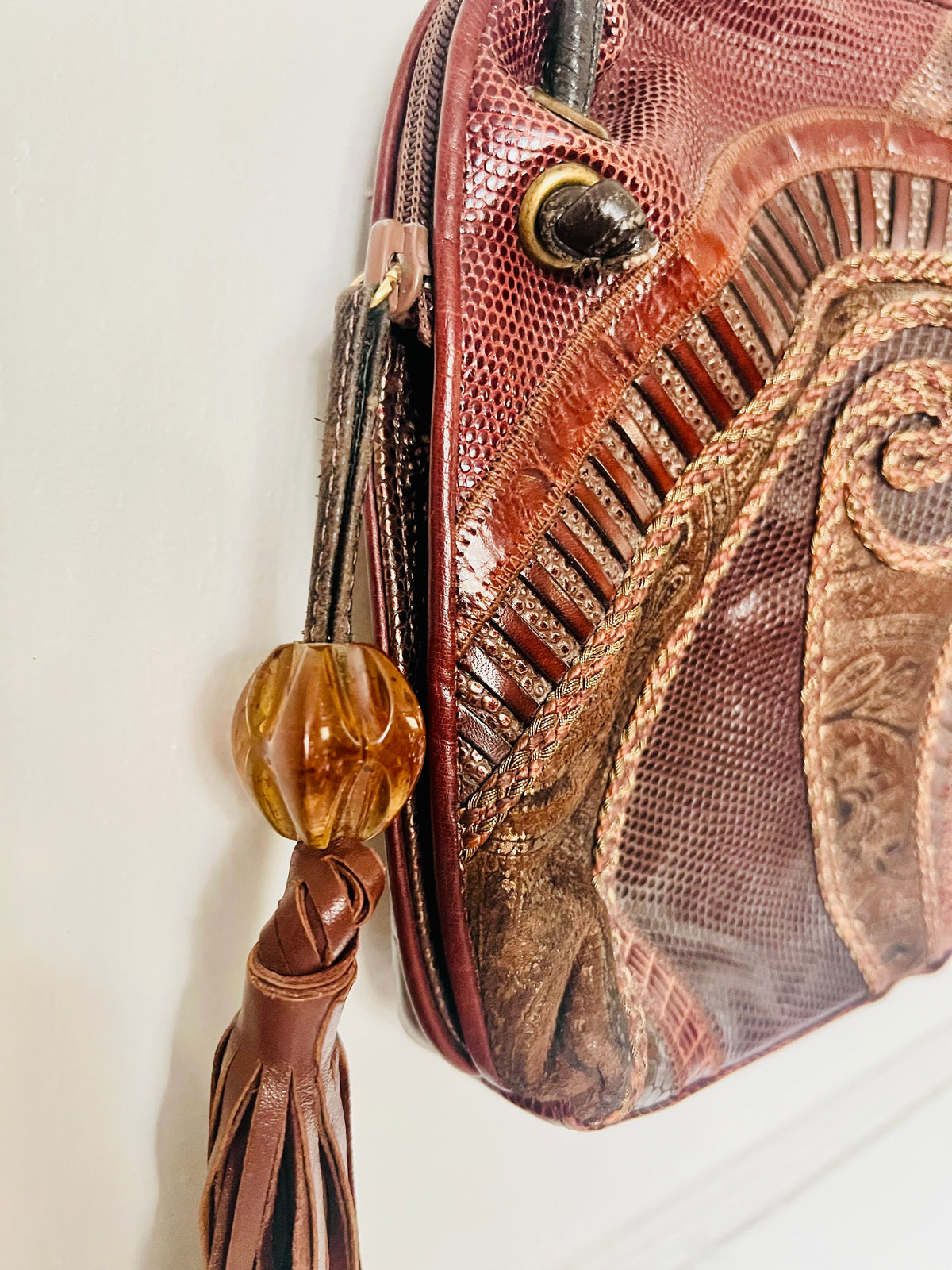 Patchwork Crossbody Bag with Tassel