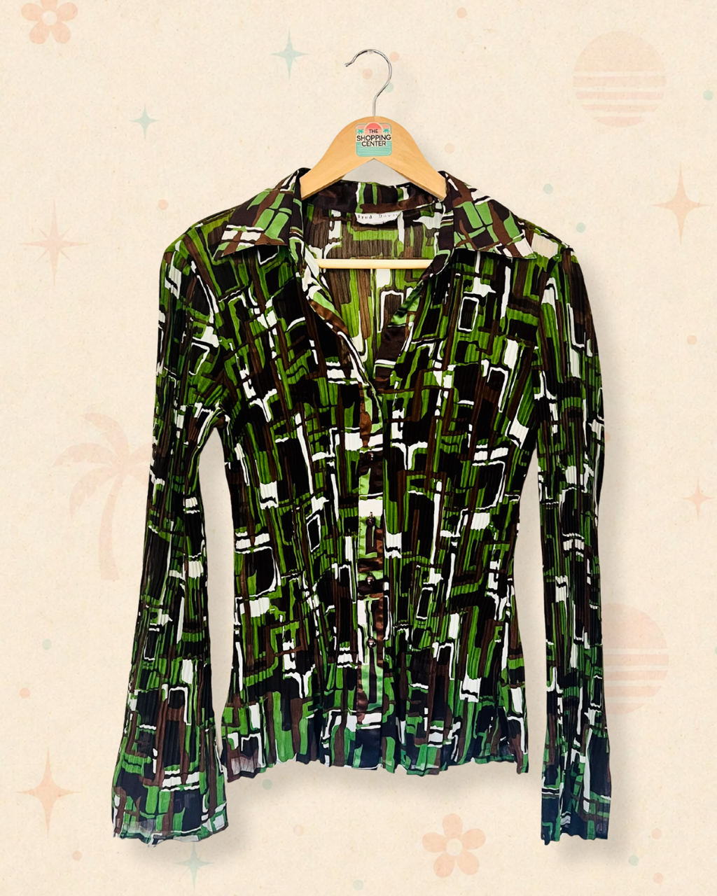 Y2K Modern Art Museum Date Crinkle Mesh Button-Up (S/M)