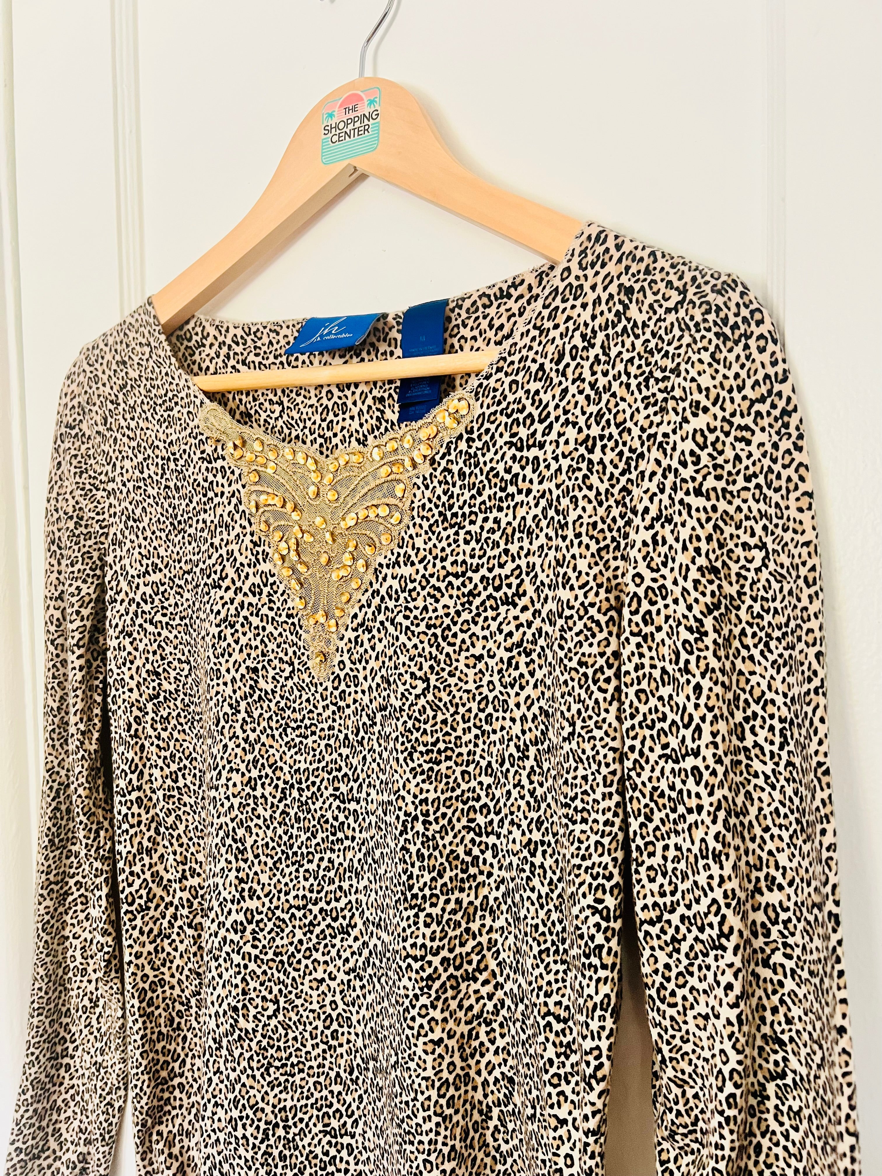 Y2K Mob Wife Leopard Print Embellished top (M)