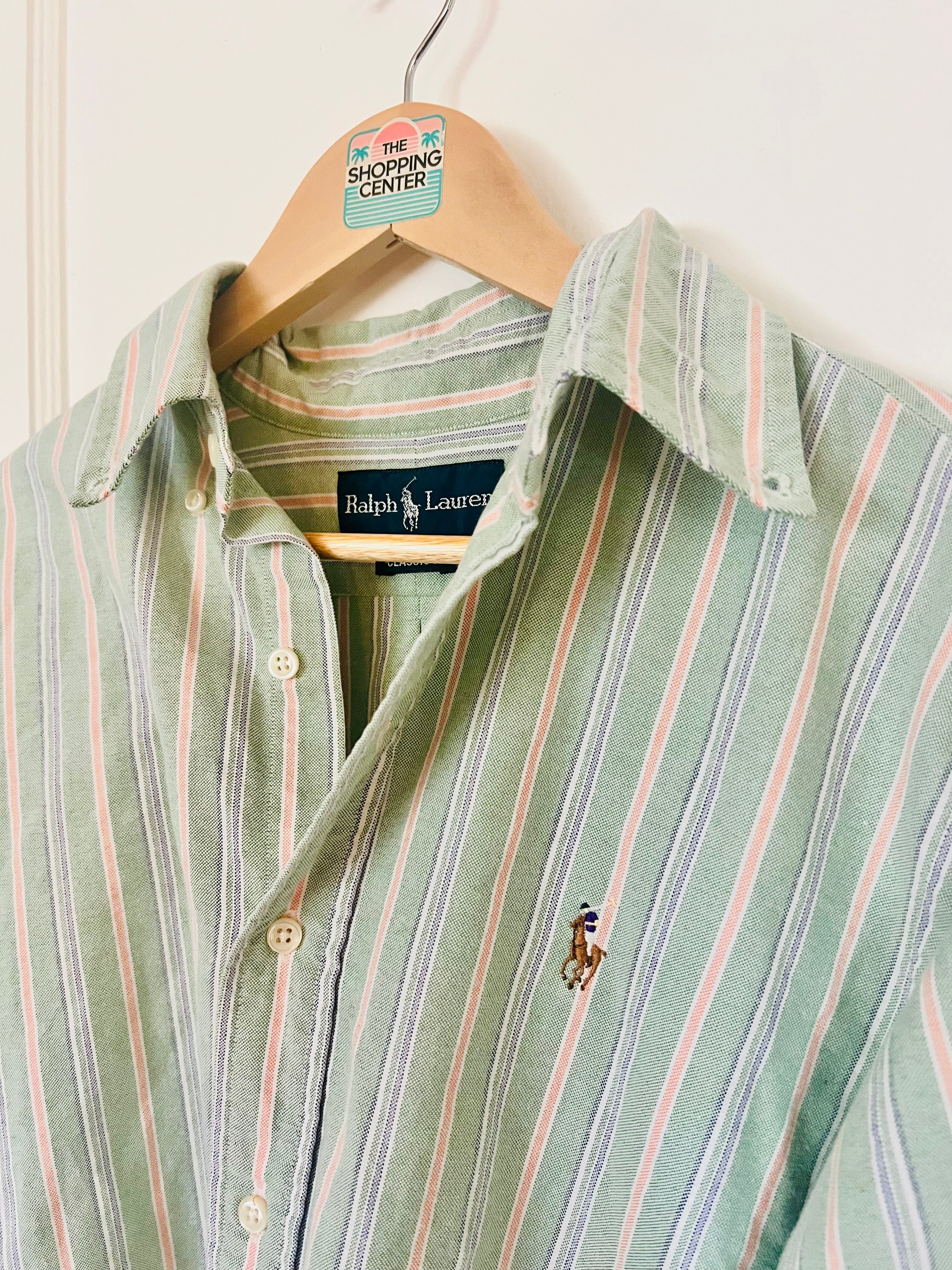 90s Ralph Lauren Pastel Coastal Stripe Button Down (S)
