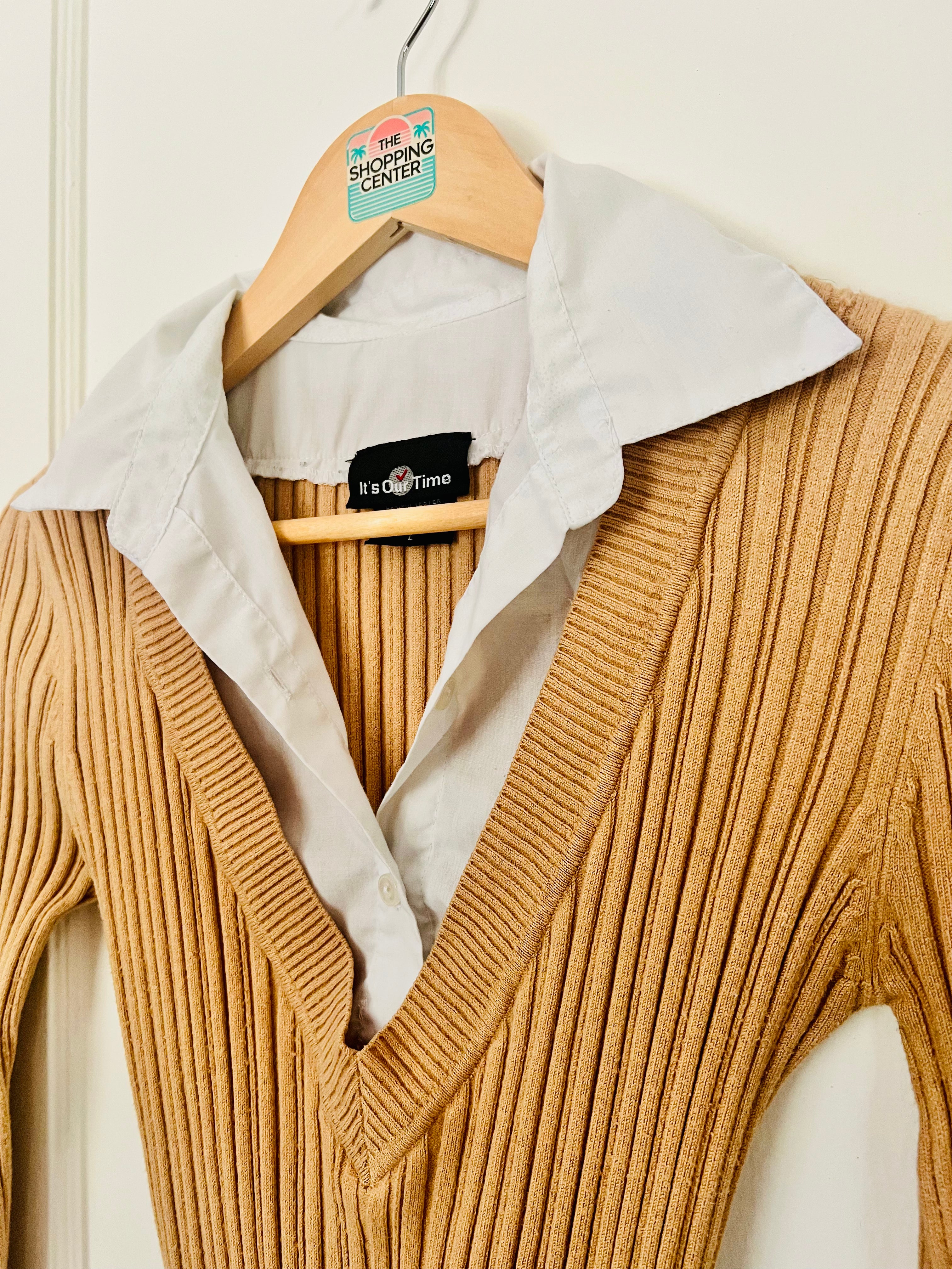 Y2K Office Siren Layered Collar Sweater (L)