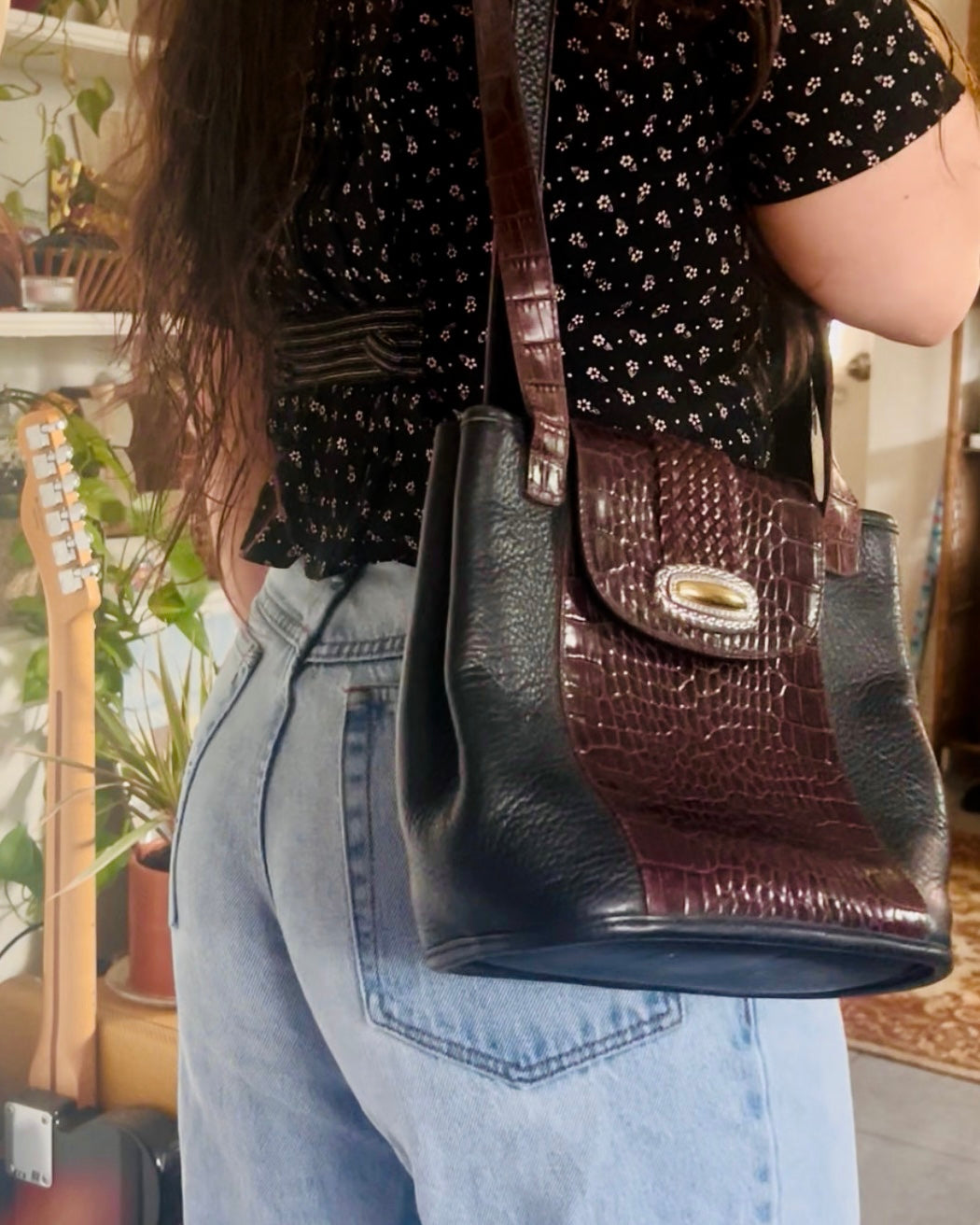90s Rich Aunt Leather Shoulder Bag