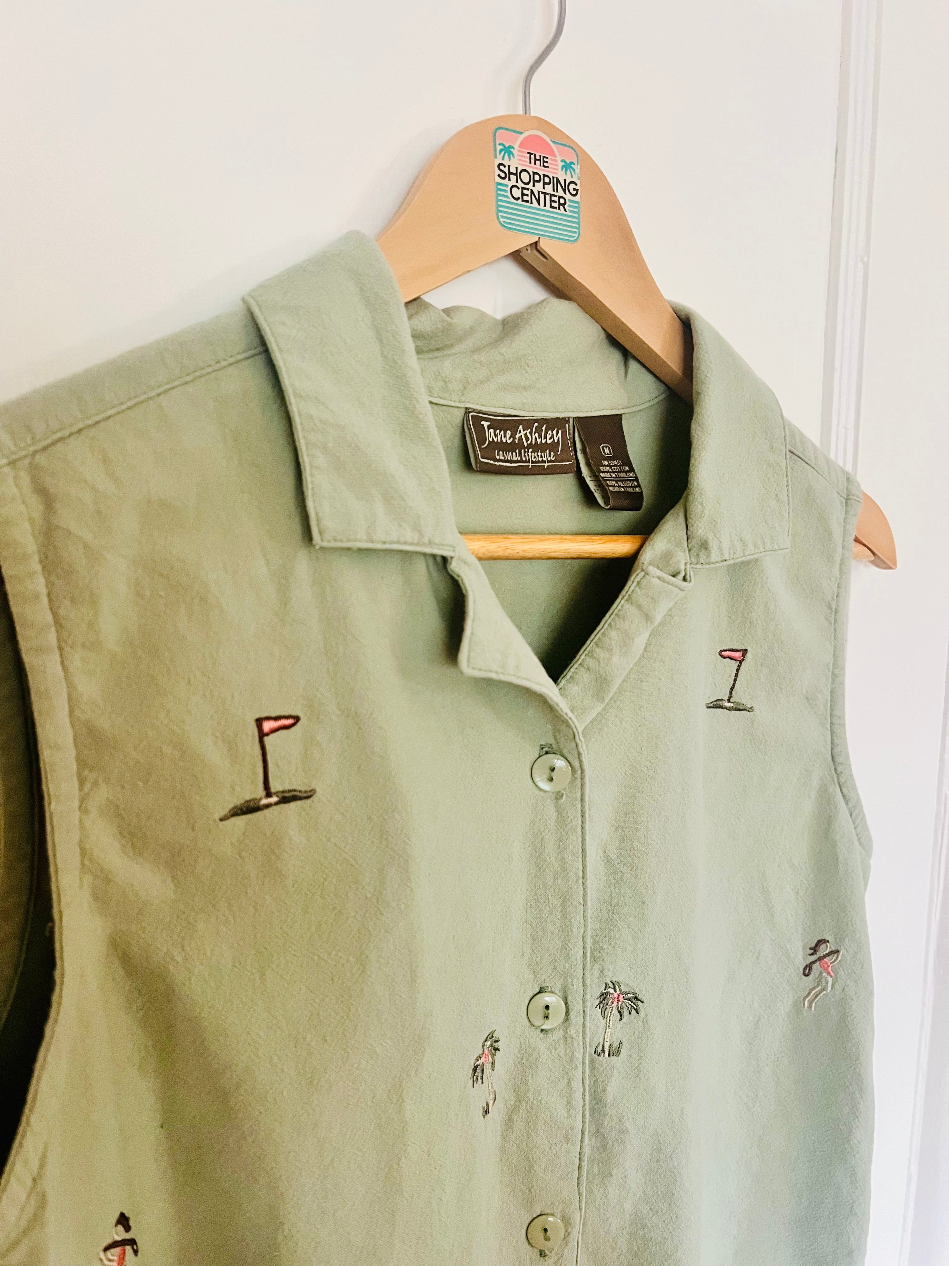 90s Golf Embroidered Sleeveless Button Down (M)
