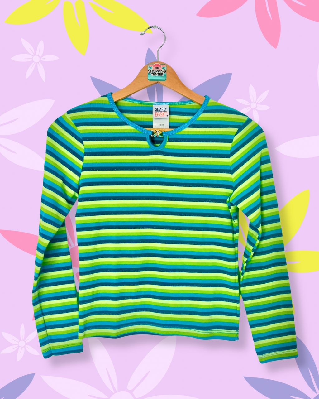 Green and Blue Striped Top with Butterfly Hardware | XS