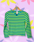 Green and Blue Striped Top with Butterfly Hardware | XS
