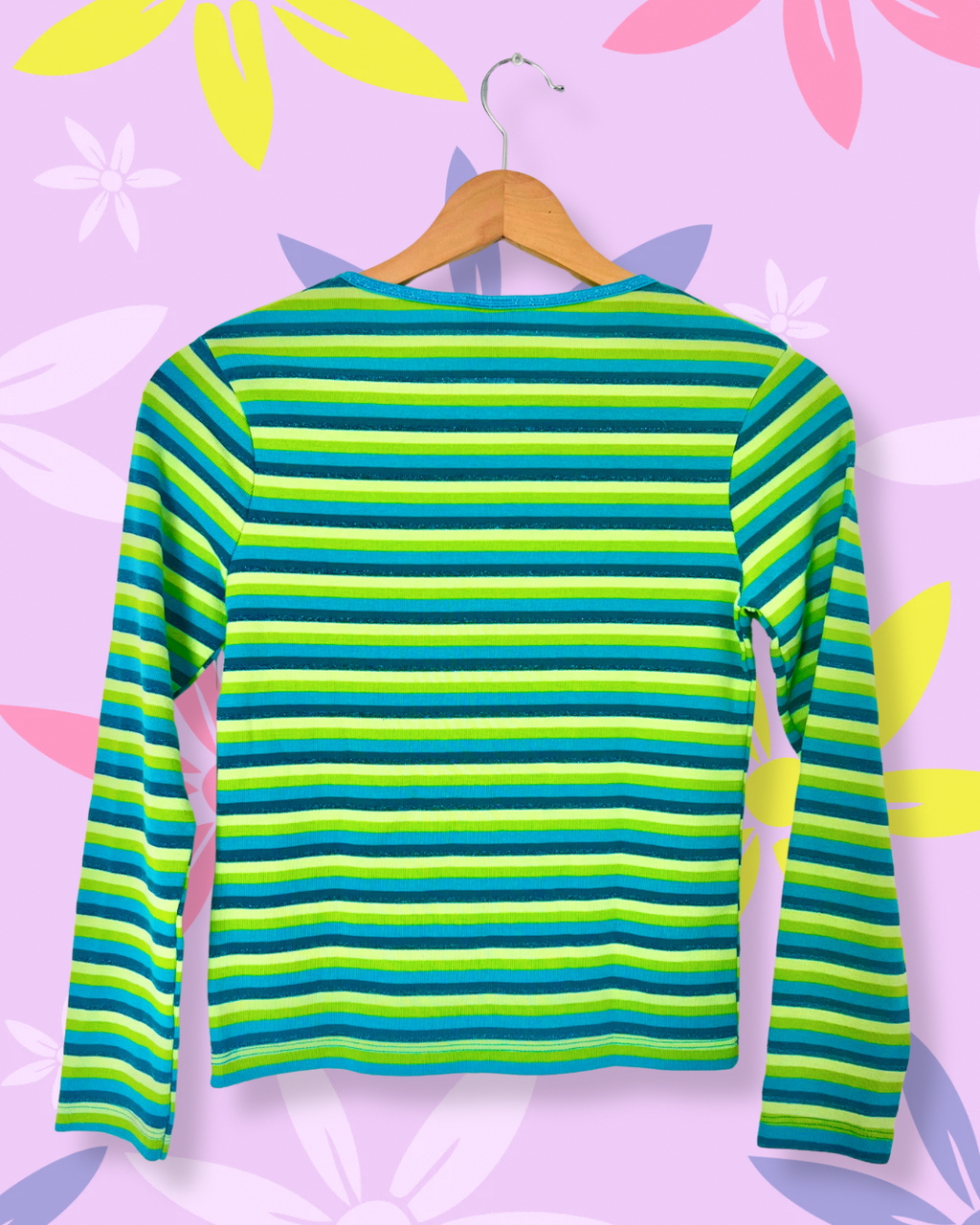 Green and Blue Striped Top with Butterfly Hardware | XS