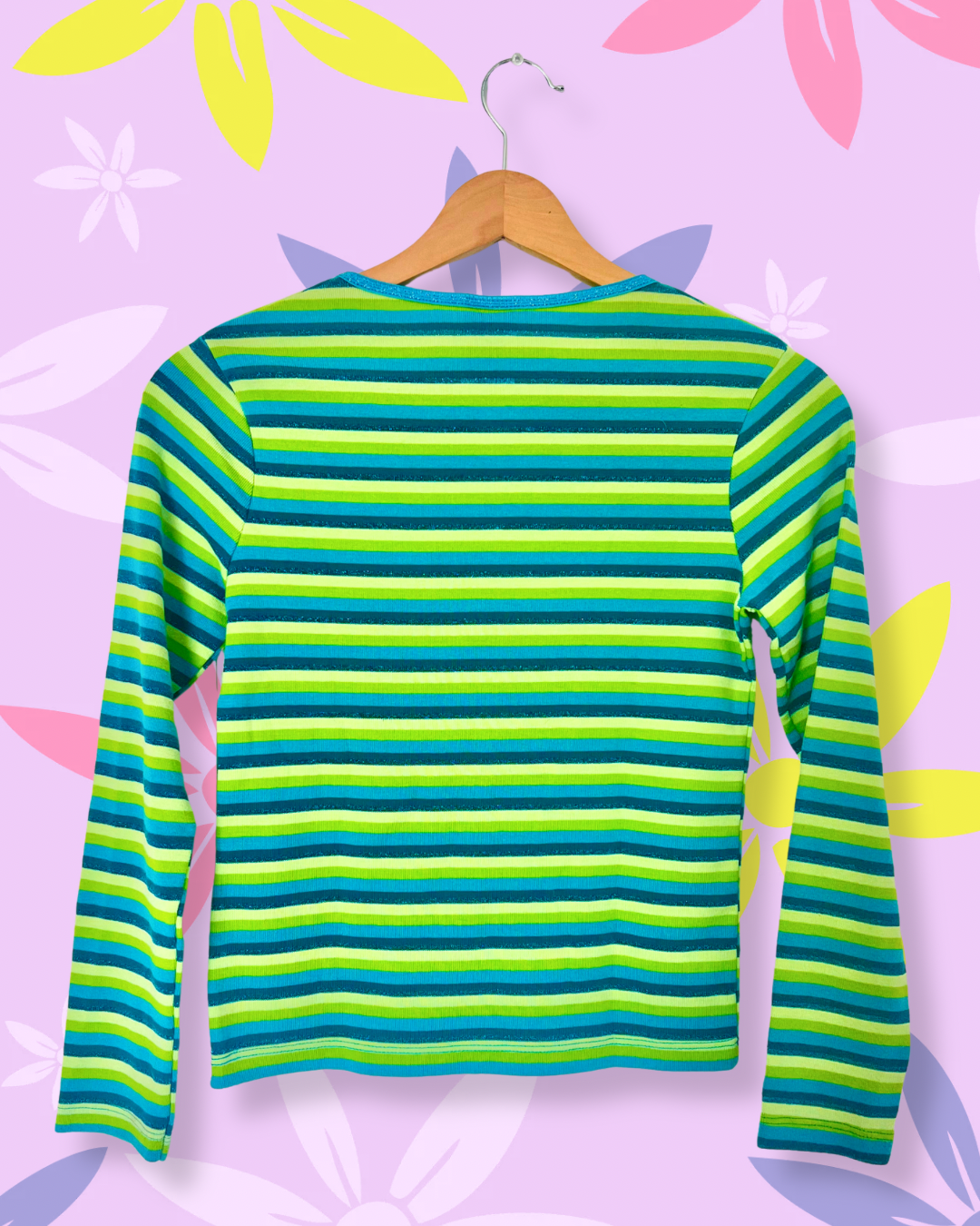 Green and Blue Striped Top with Butterfly Hardware | XS