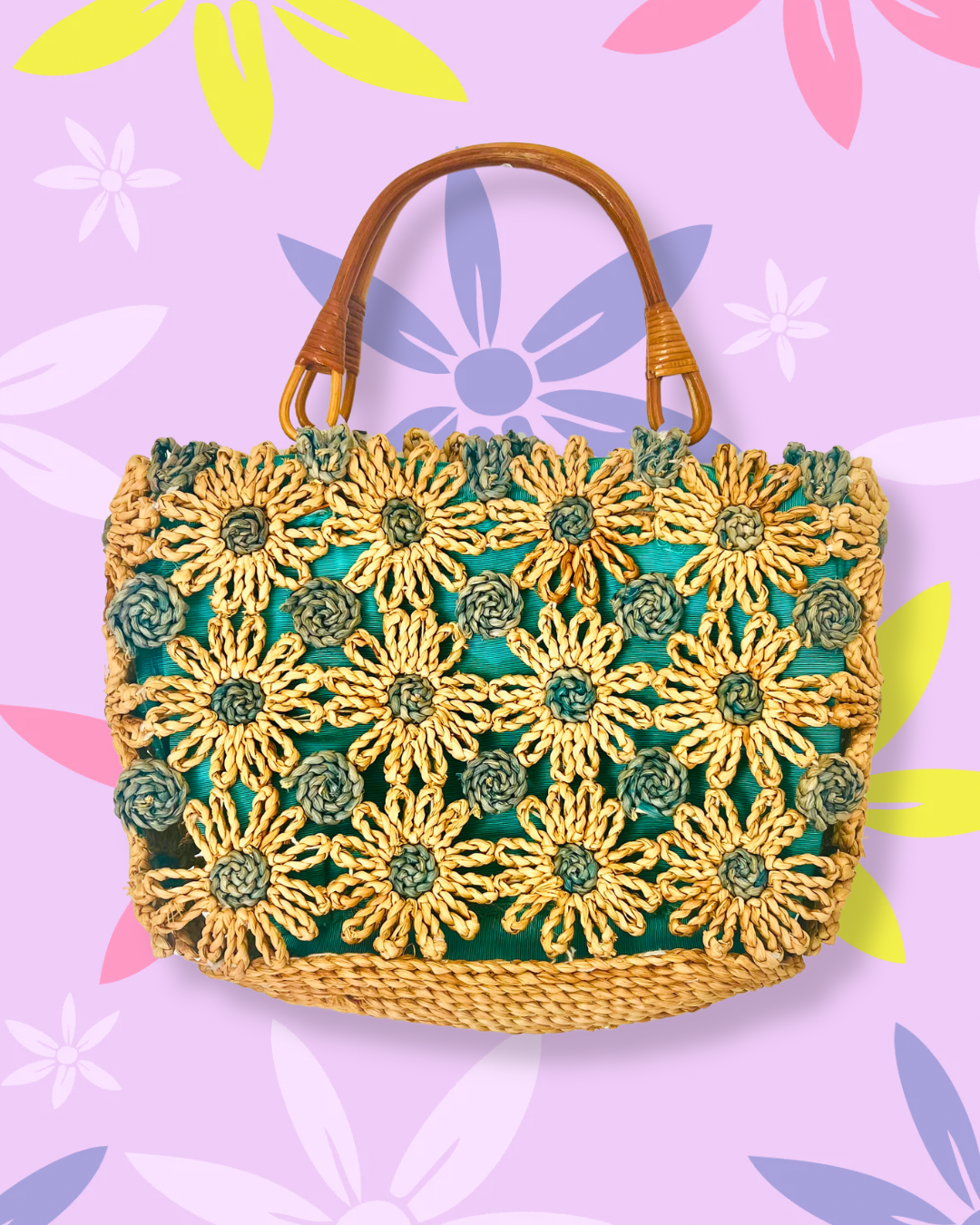Woven Daisy Straw Handbag
