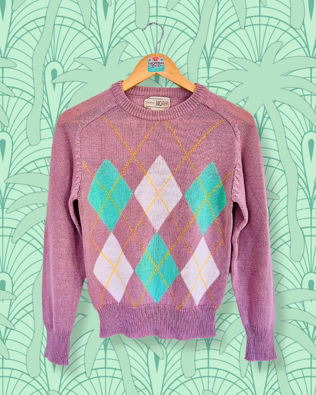 80s Lilac Argyle Knit Sweater | Size S