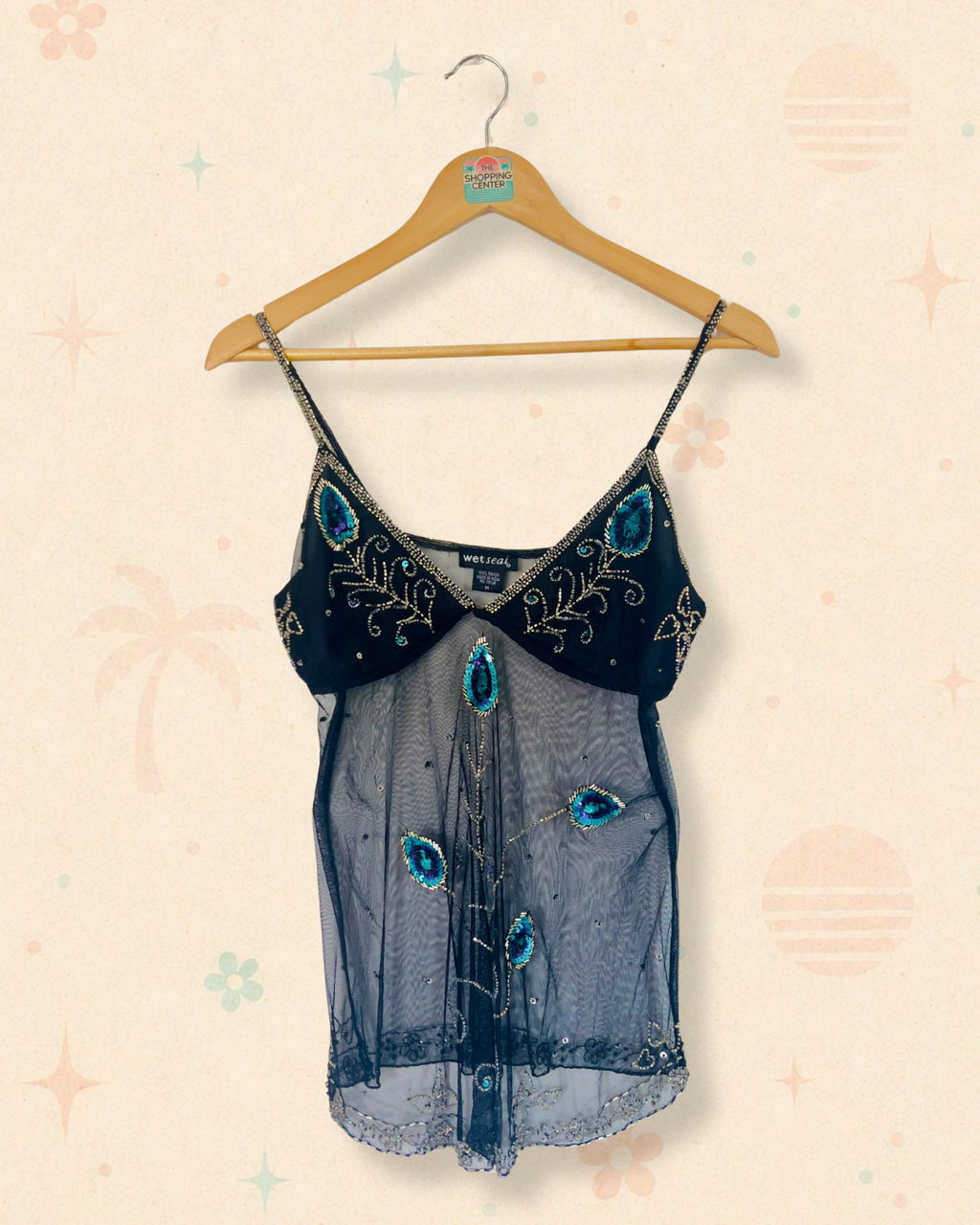 Y2K Wet Seal Mesh Peacock Tank (M)