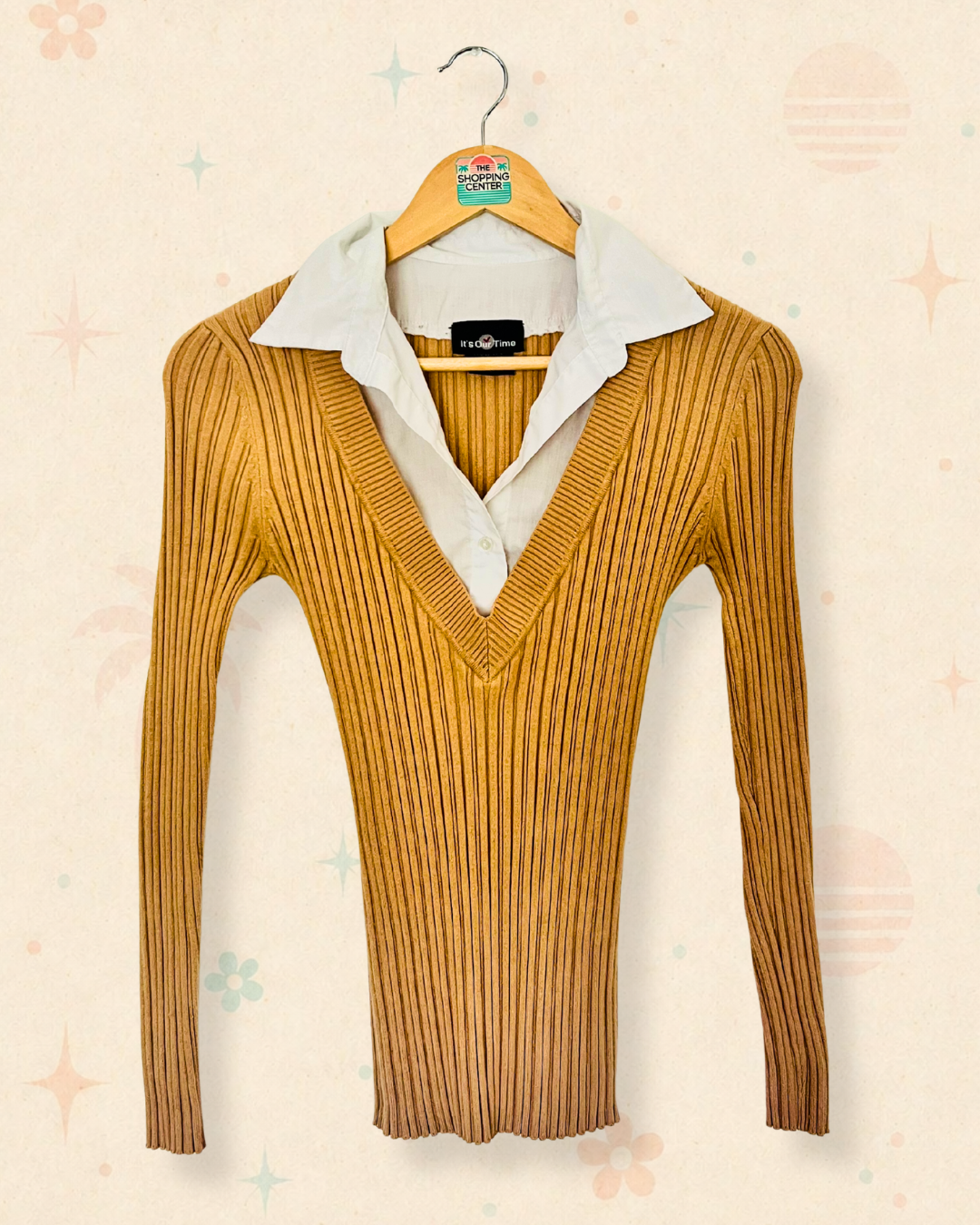 Y2K Office Siren Layered Collar Sweater (L)