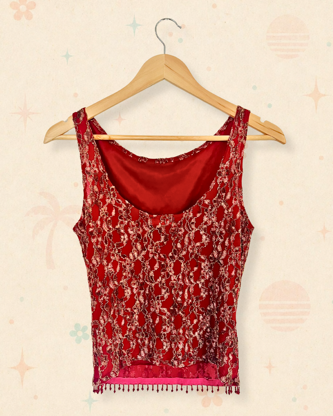 Y2K Cherry Lip Gloss Lace Tank (M)