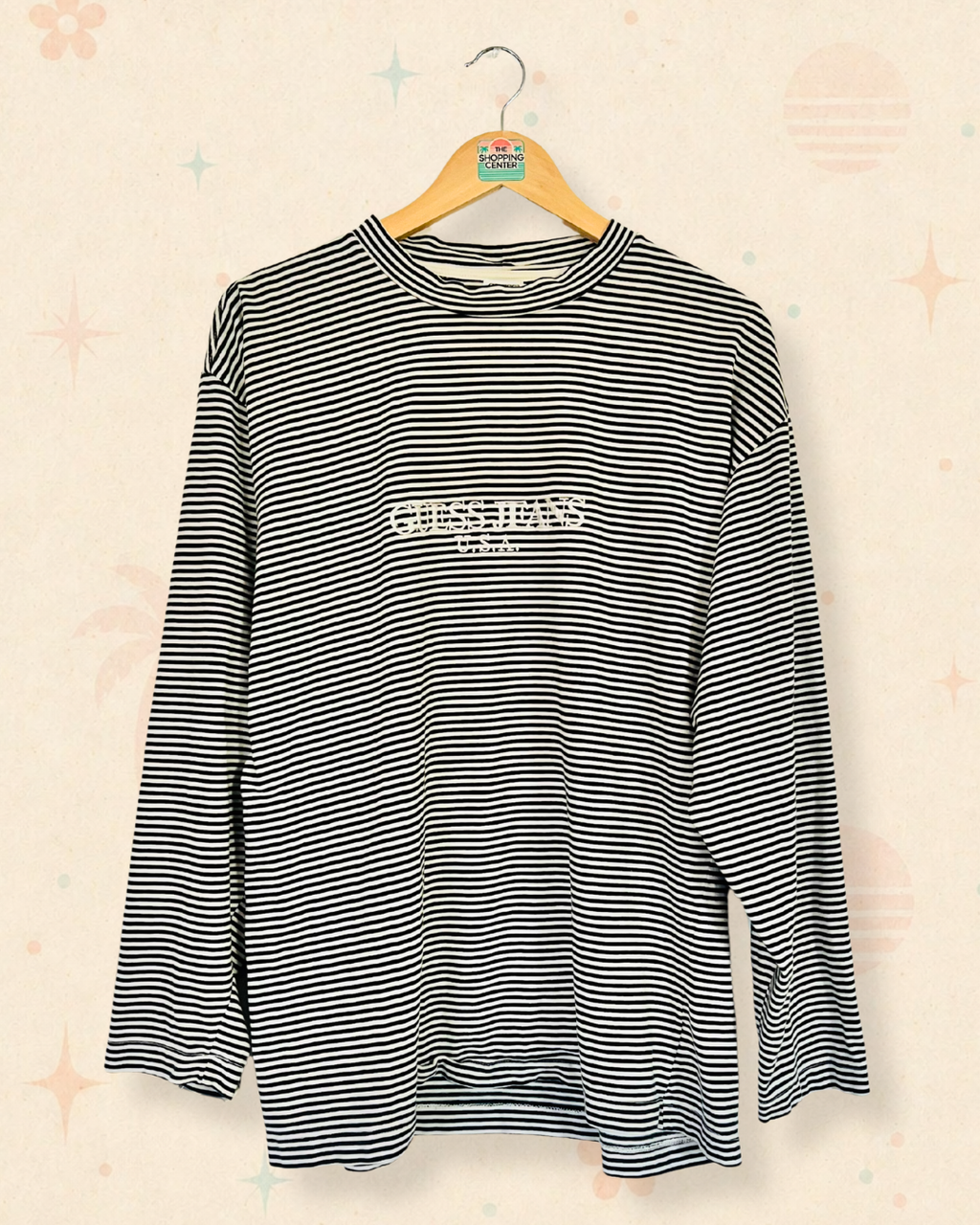 90s Guess Mock Neck Embroidered Striped Long Sleeve (L)