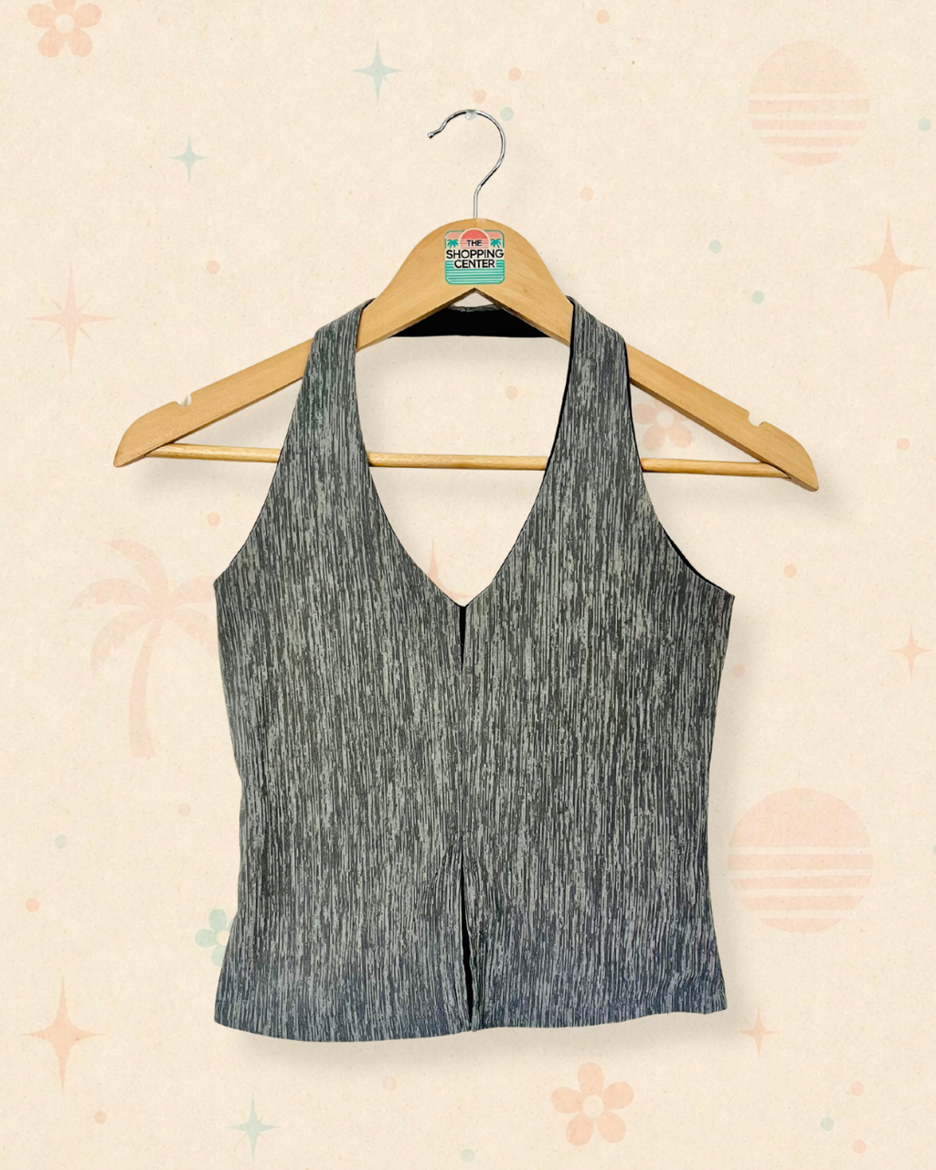 Y2K After Hours in Tokyo Grey Halter Top (XS)