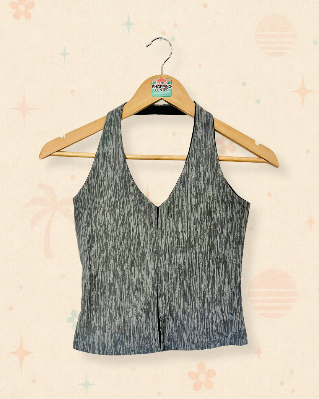 Y2K After Hours in Tokyo Grey Halter Top (XS)