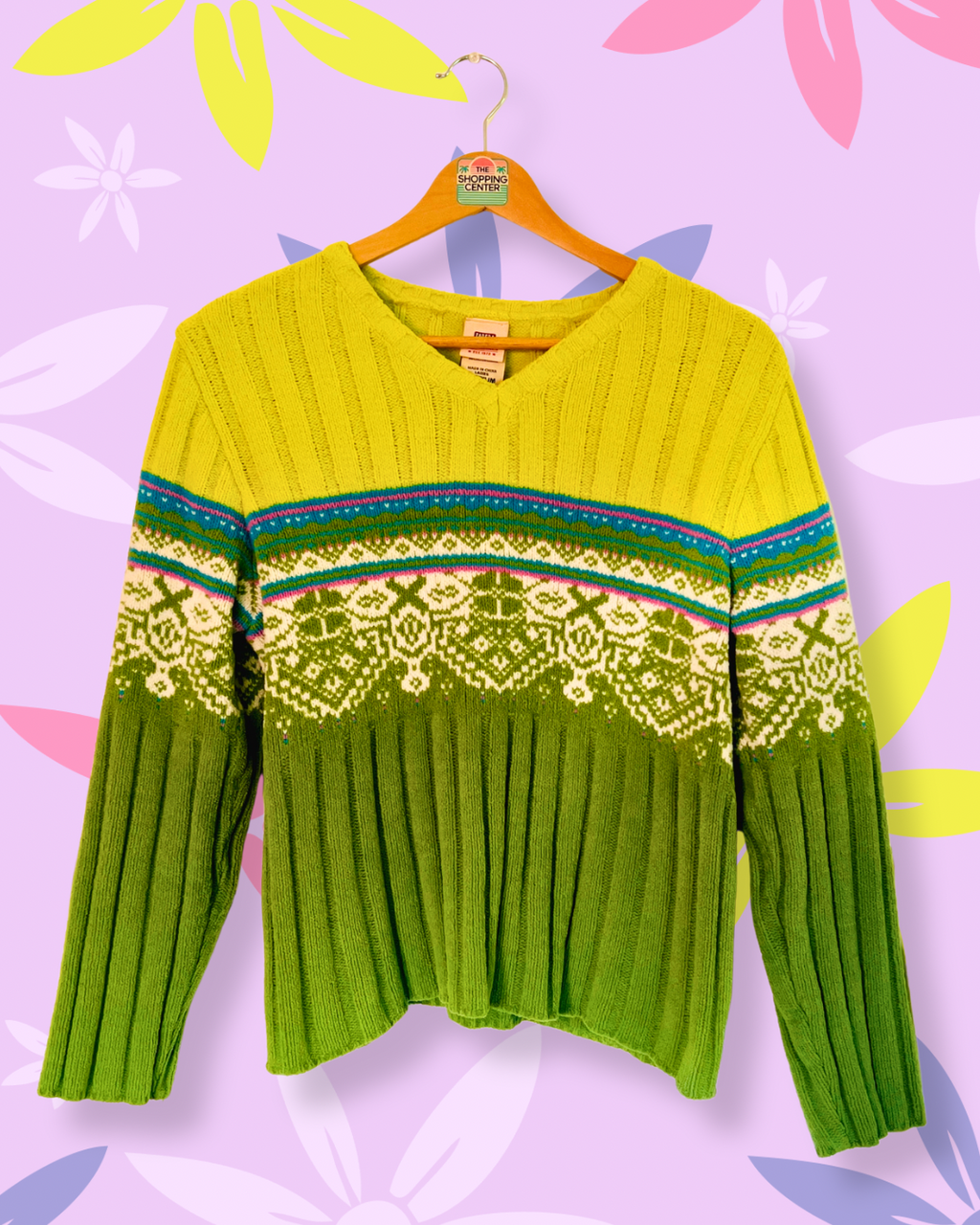 Lime Green Knit Sweater | M
