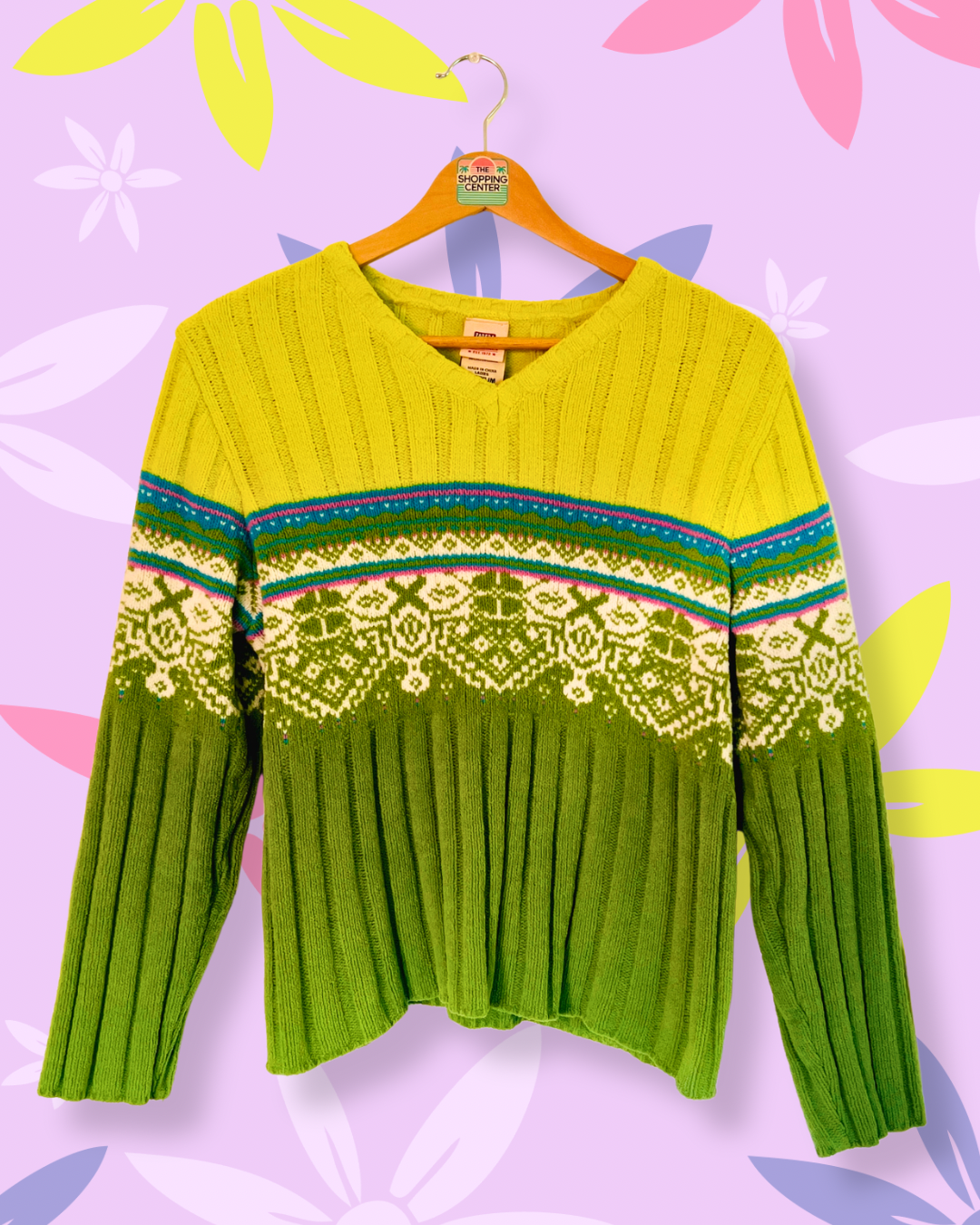 Lime Green Knit Sweater | M