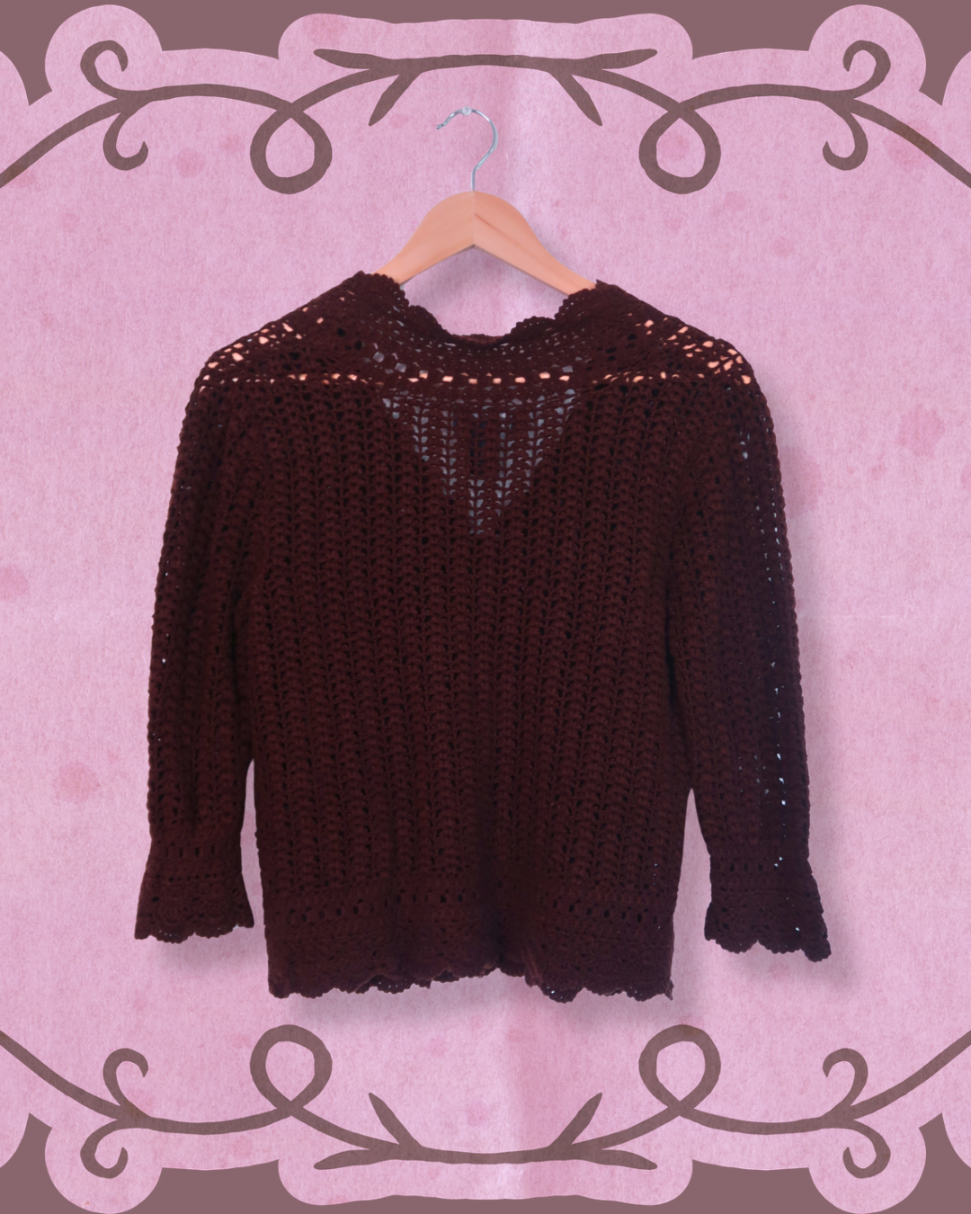 Brown Crochet Cardigan | S