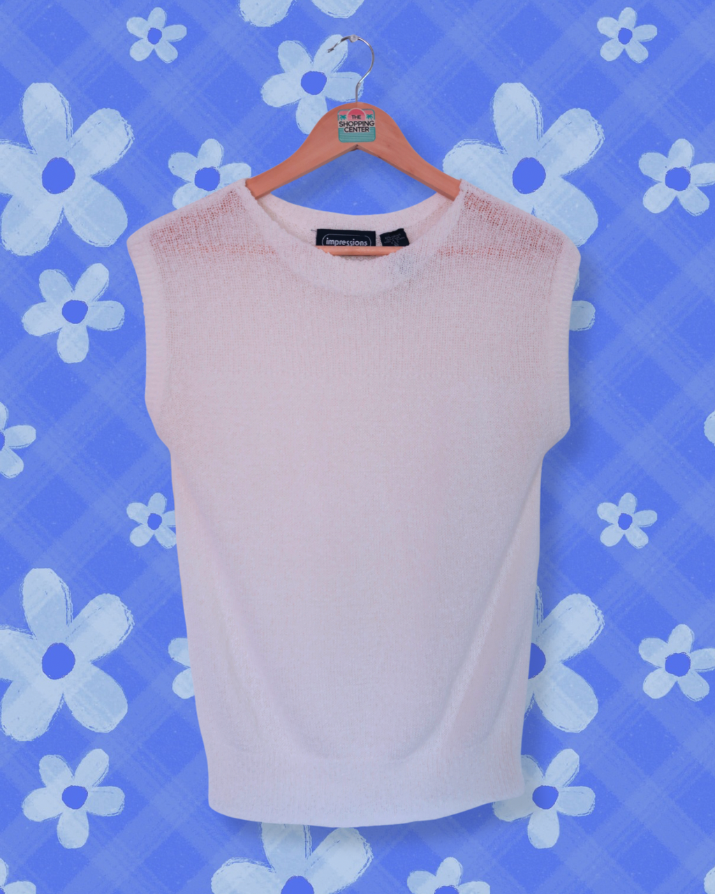 White Sleeveless Sweater Top | M